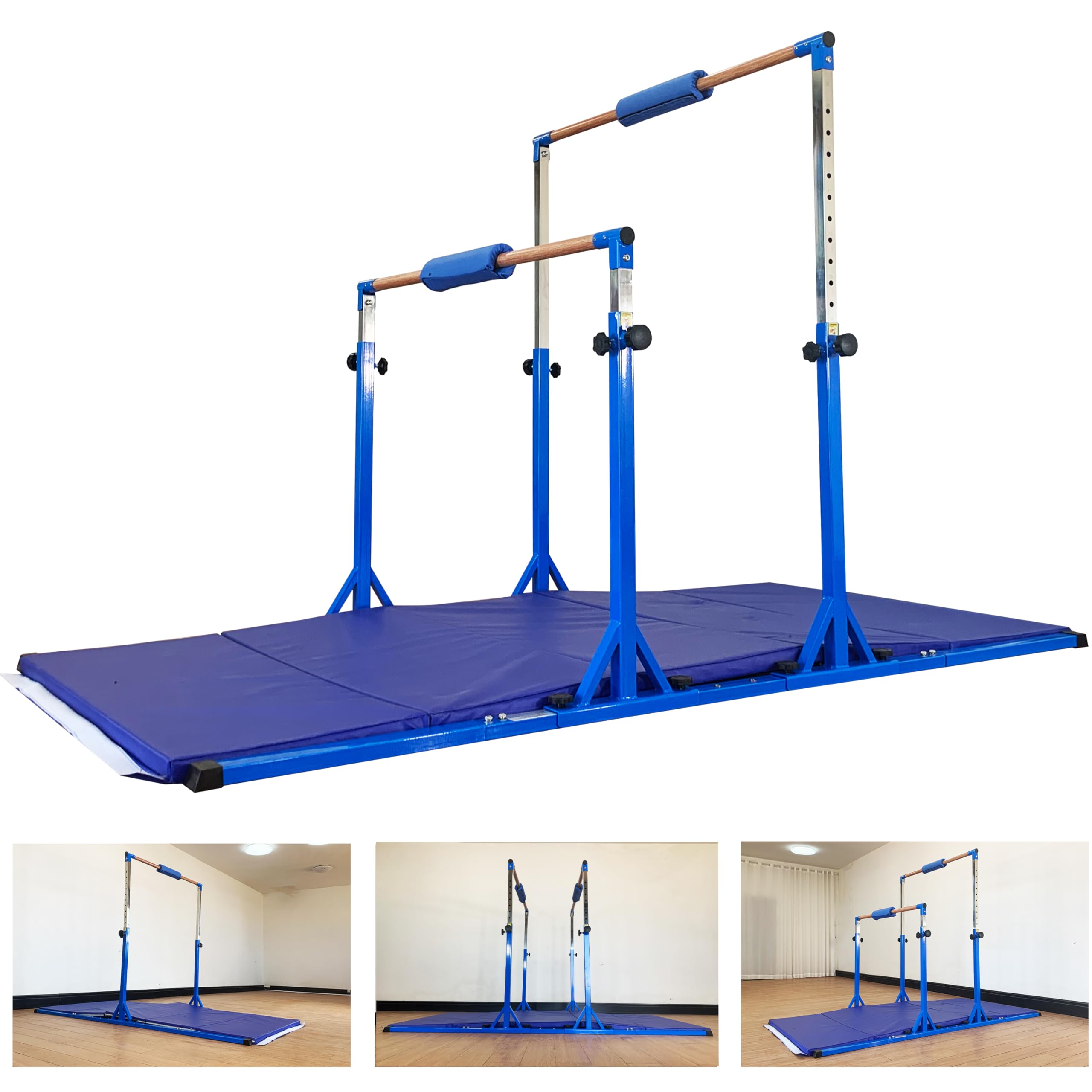 Gymnastics Double Horizontal Bars 3Play Parallel Bars Uneven Bars Gymnastics Training Kip Bar with 304 Stainless Steel Regulating Arms & Fiberglass Rail for Indoor Outdoor Home Club Use