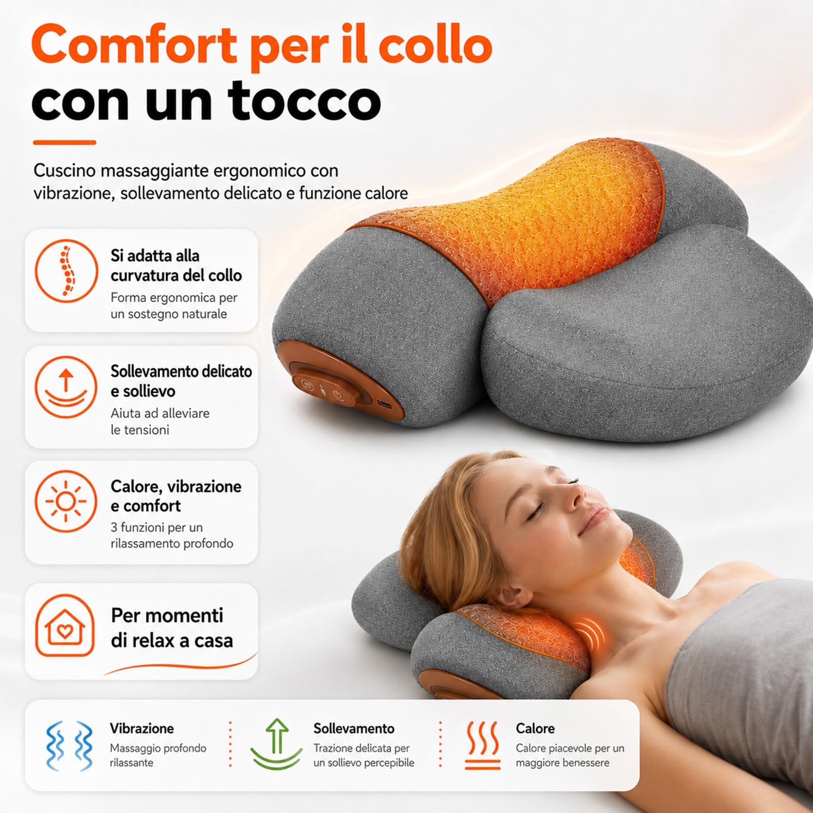 Elitary Reset Cuscino Massaggiante, Elitary Reset Cervicale (Grigio)