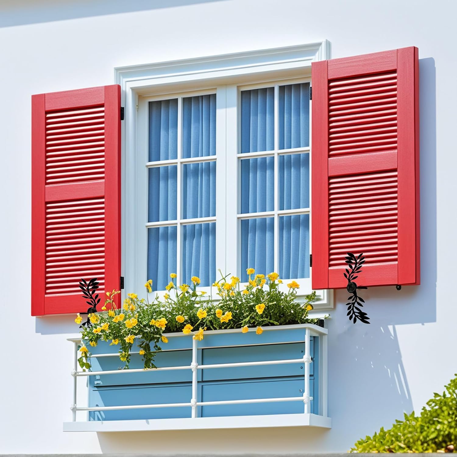 Black Leaf Shaped Shutter Tieback, 7-Inch Decorative Shutter Holder with Installation Hardware, Exterior Shutter Tie Back for Outdoor Wall Windproof Shutter Fastener (6-pcs, Iron)