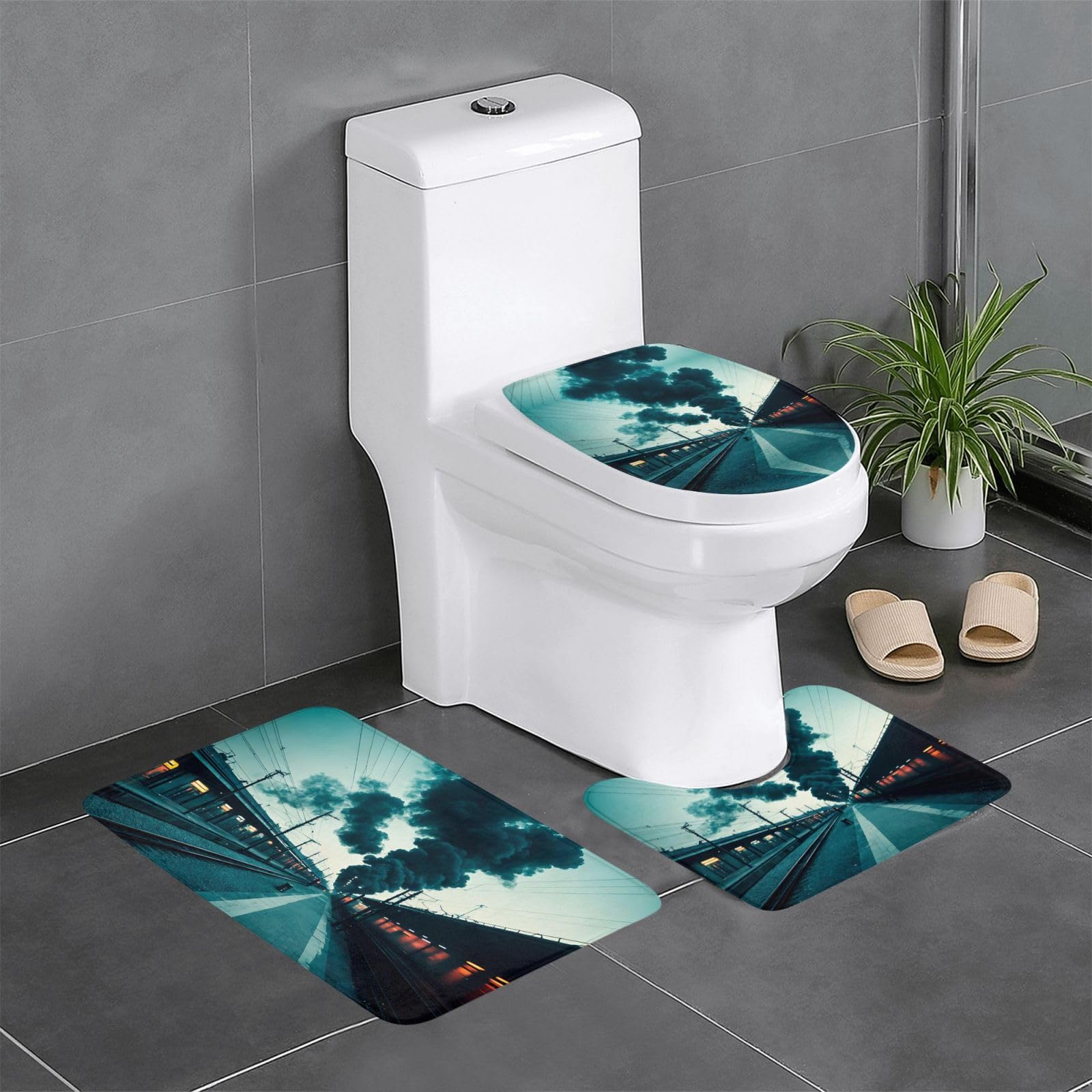 Tapis de salle de bain antidérapant Smokey pour sécuriser la sortie de douche motif gare