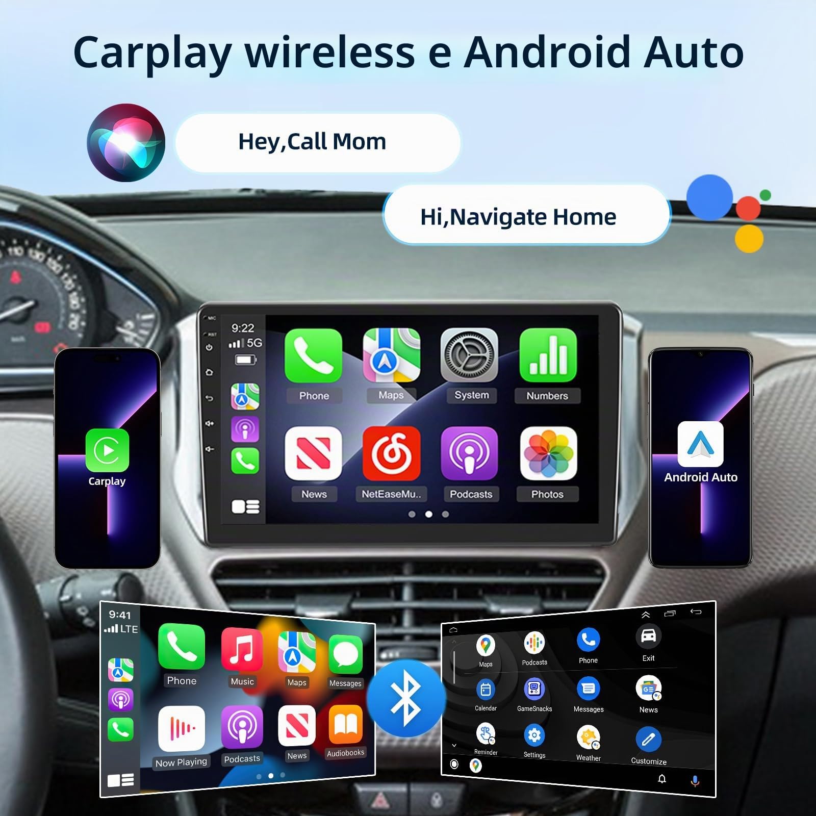 [4G+64G] Android Autoradio per Peugeot 208/2008 2012-2018 con Wireless Carplay & Android Auto, Schermo Touch IPS 10.1 pollici con GPS, WiFi, 32EQ, Bluetooth 5.0, Radio FM/RDS