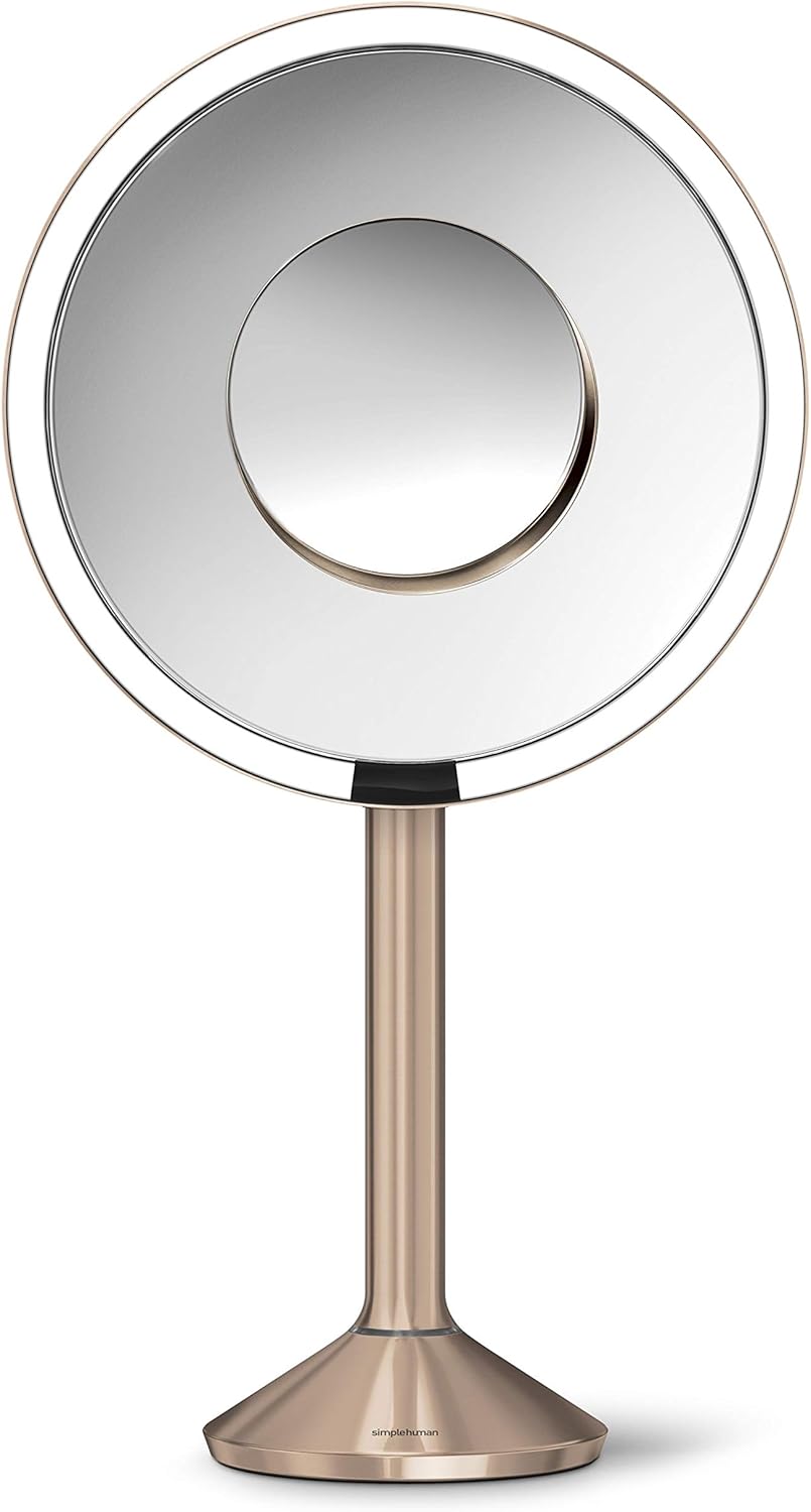 simplehuman Sensor Lighted Makeup Vanity Mirror Pro 8" Round, 5X + 10x Dual Magnification, Rose
