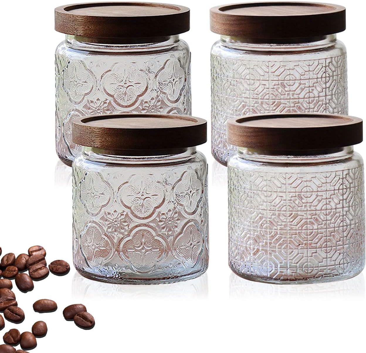 Longzhuo Vintage Glass Storage Jar, 4PCS Glass Jars with