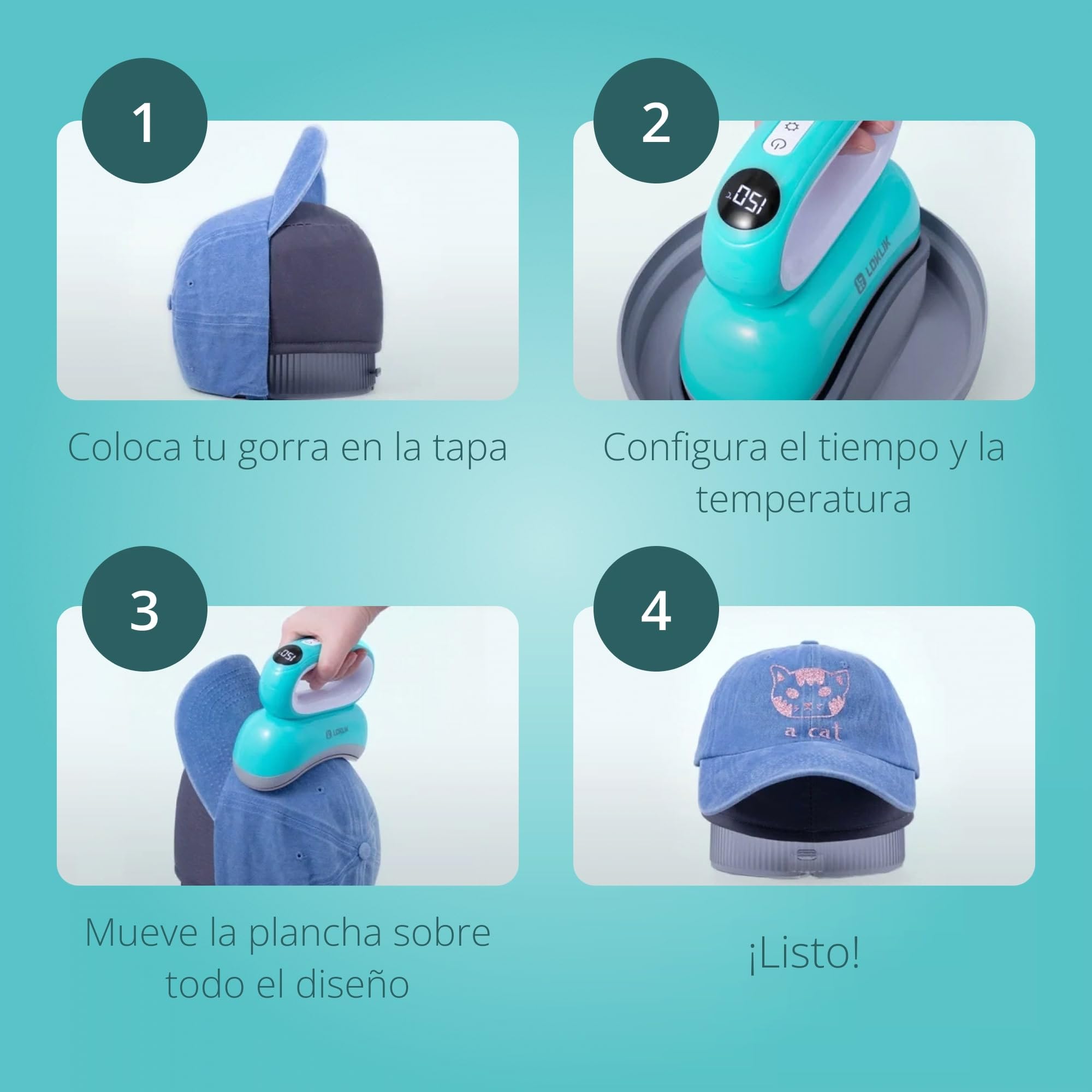 LOKLIK Impress Prensa térmica automática para personalizar gorras, sombreros de tela - prensa térmica - funciona con vinilo, sublimación, papel de transferencia térmica.