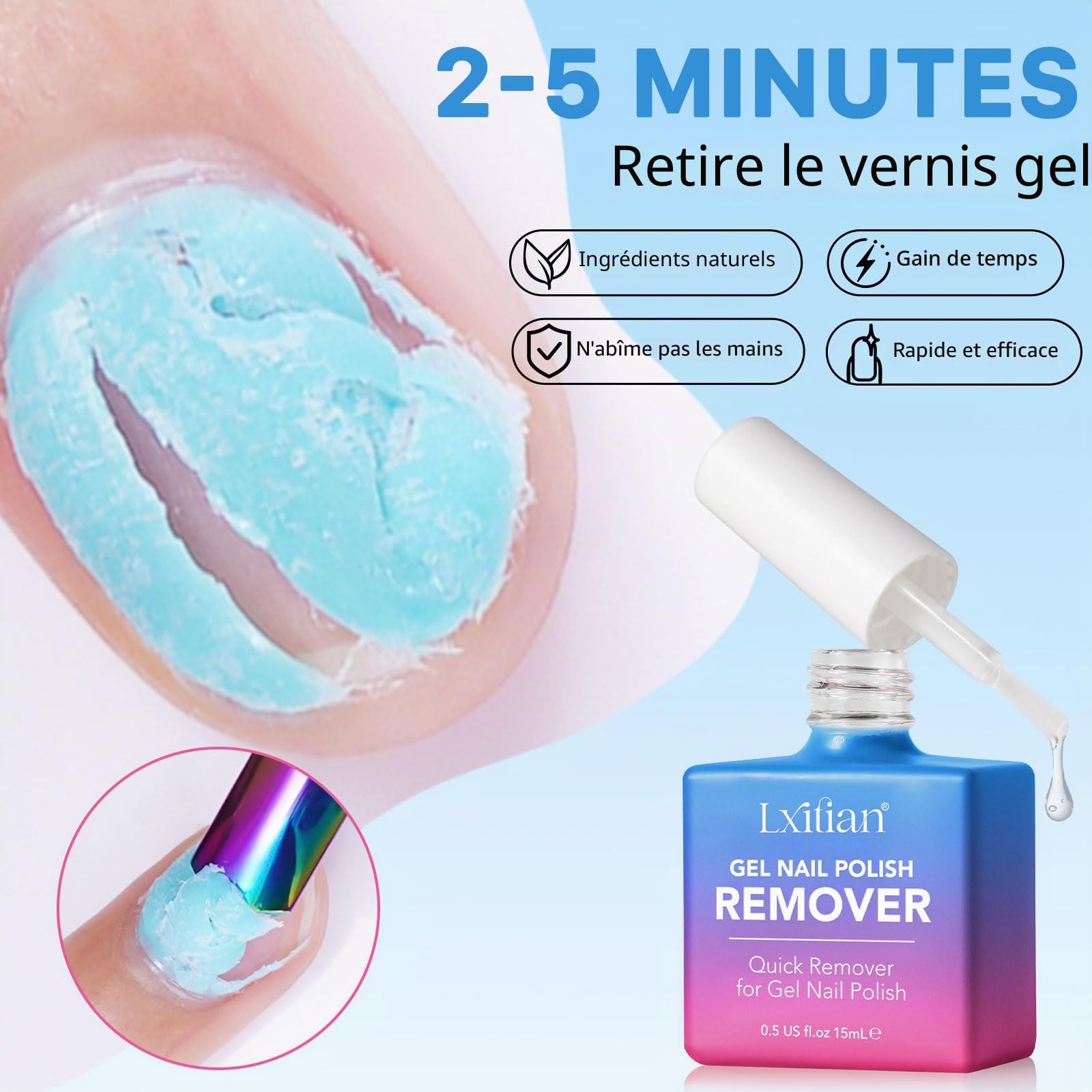Dissolvant Vernis Semi Permanent, Disolvant a Ongles Semi Permanent, Remover Vernis Semi Permanent, S'enlève et Facilement Sans Papier D'aluminium, Trempage ou Emballage, et Sans Abîmer les Ongles