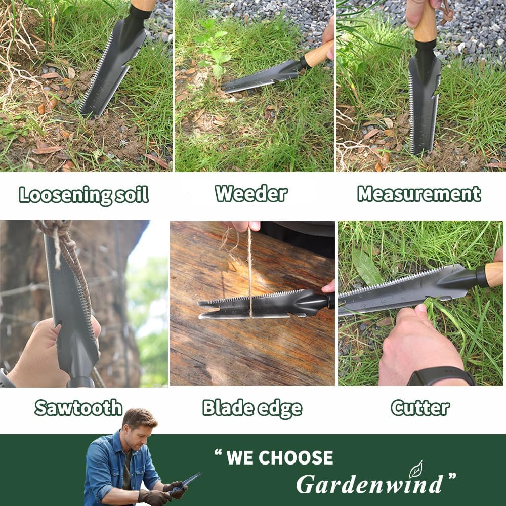 Gardenwind 14Pcs Gardening Tools for Men Gardening Hand Tools with Weeder, Scale, Sawtooth, Cut Rope, Waist Bag,Heavy Duty