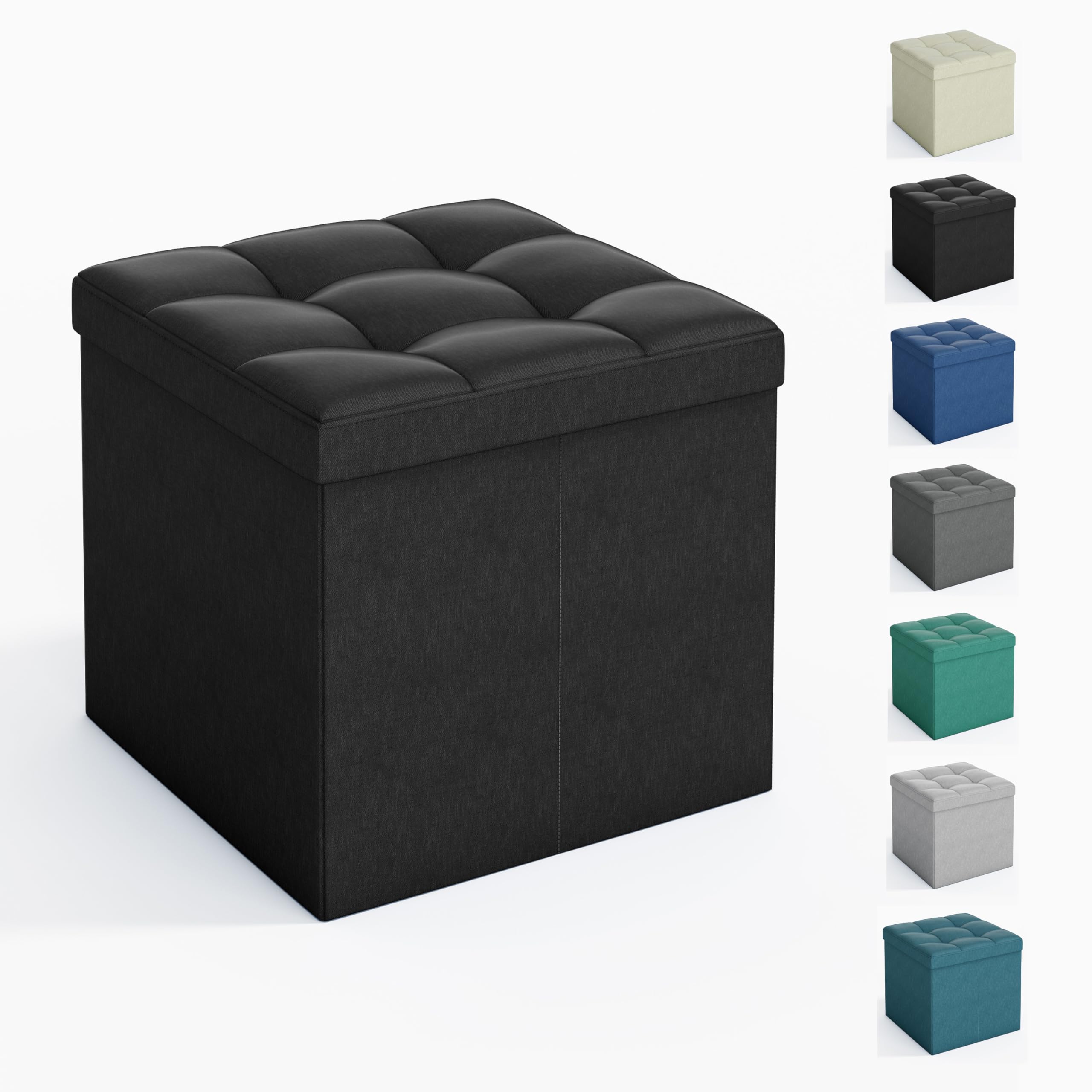 mcc direct Foldable Storage Ottoman, Small Footrest Cube, Storage Bench with Lid, 1 Storage Box for Bedroom & Living Room, 36 cm, [Black]