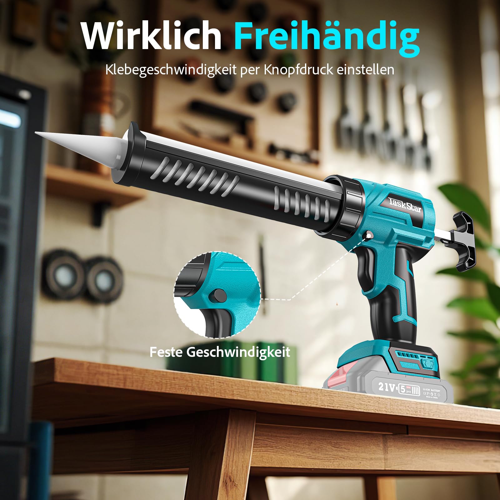 TaskStar Kartuschenpresse-Akku Kompatibel mit Makita Batterie 18V, Kartuschenpistole Elektrisch mit 4 einstellbaren Geschwindigkeiten, Silikonspritze Akku profi für 300 ml-Kartuschen (Ohne Akku)