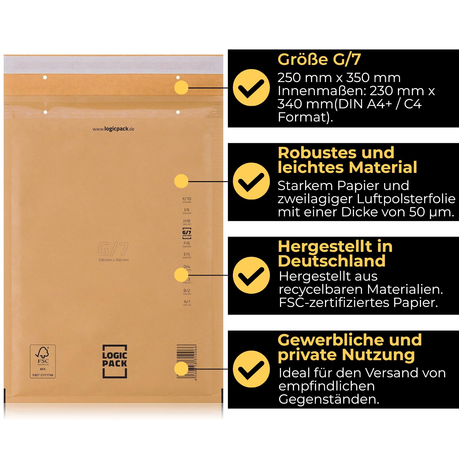 100 Luftpolsterumschläge Luftpolstertaschen Braun G7 250 x 350 mm Gepolsterte Briefumschläge, Haftklebend Versandtaschen mit Luftpolsterfolie für DIN A4