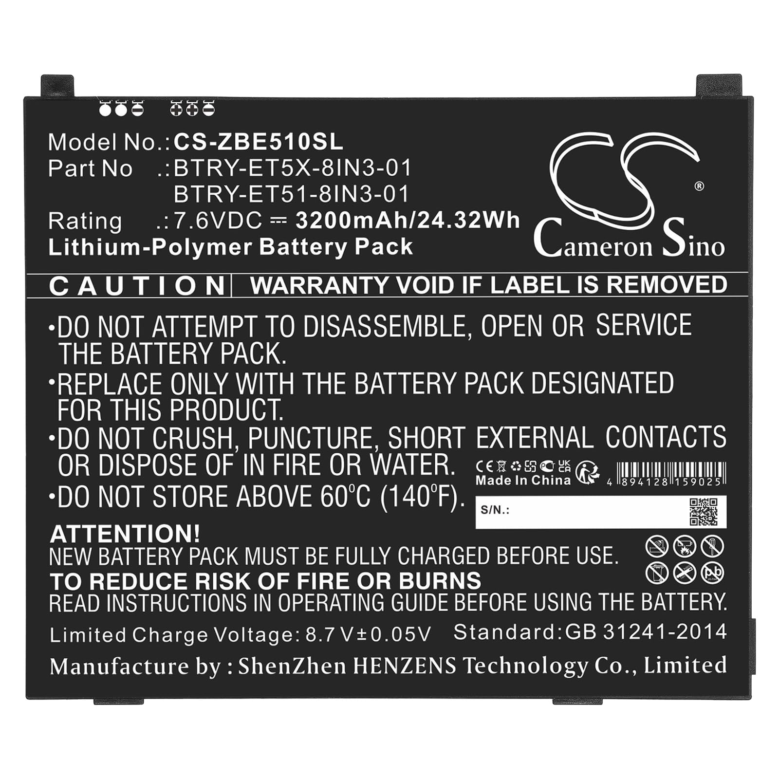 TECHTEK batería sustituye BTRY-ET51-8IN3-01, para BTRY-ET5X-8IN3-01 Compatible con [Zebra] ET51, ET51 Windows OS, ET51AE-W12E, ET51AT-W12E, ET51CE-G21E-00NA, ET56