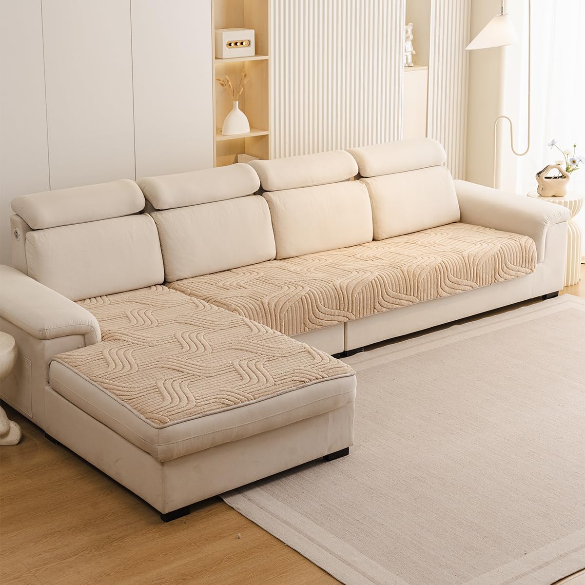 2 Stück Sofabezug Rutschfester Sofa üBerzug 1 2 3 4-Sitzer-Couch üBerzugfüR Sektionssofas Waschbarer L-förmige Möbelbezug zum Schutz des Sofas vor Kratzern (Leichter Kaffee, 90x160cm und 90x210cm)