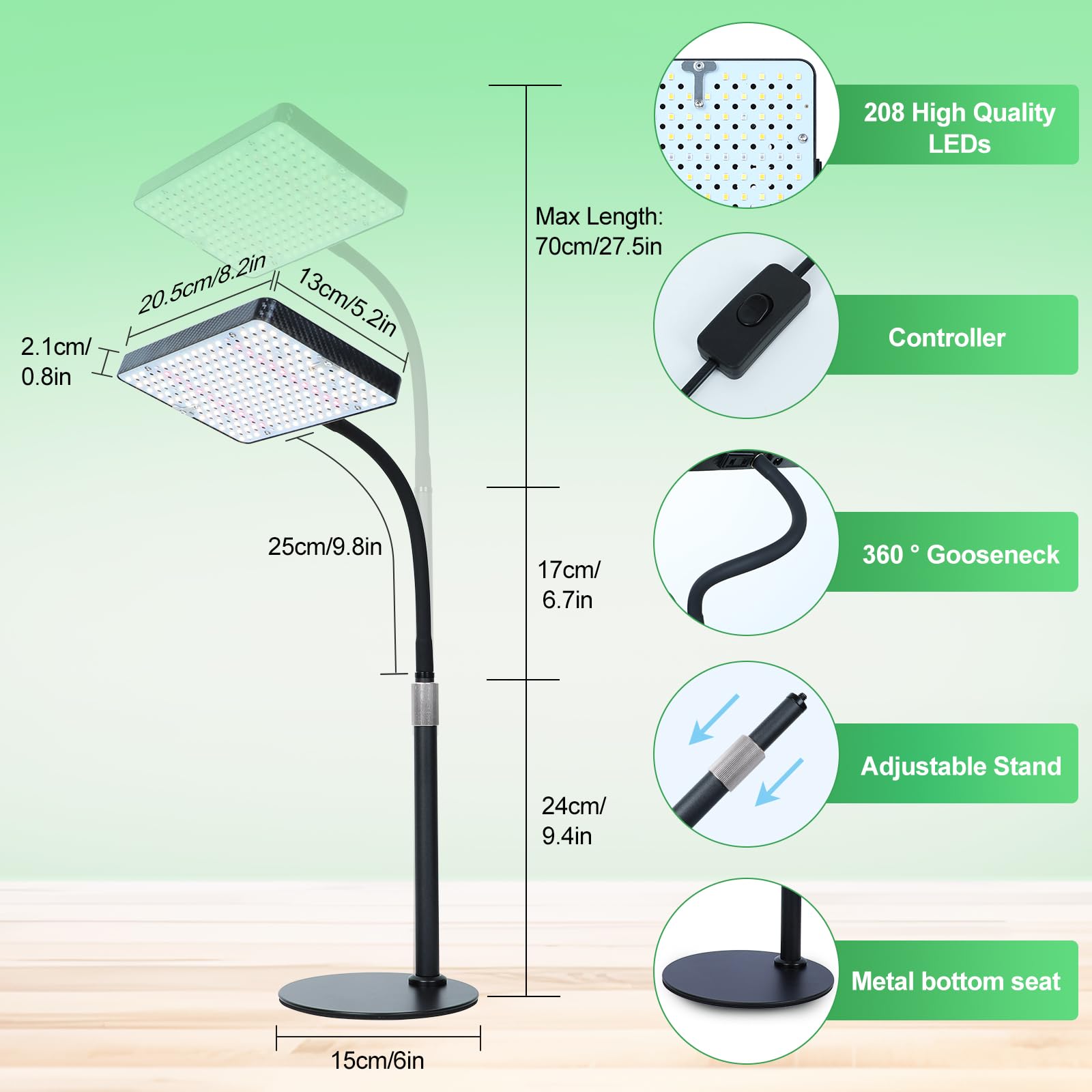 FRGROW Pflanzenlampe LED, UV-IR Vollspektrum Pflanzenlicht für Zimmerpflanzen, Pflanzenleuchte LED, Vollspektrum Pflanzenlampe 208 LEDs, Wachstumslampe für Pflanzen, Daisy Chain Funktion