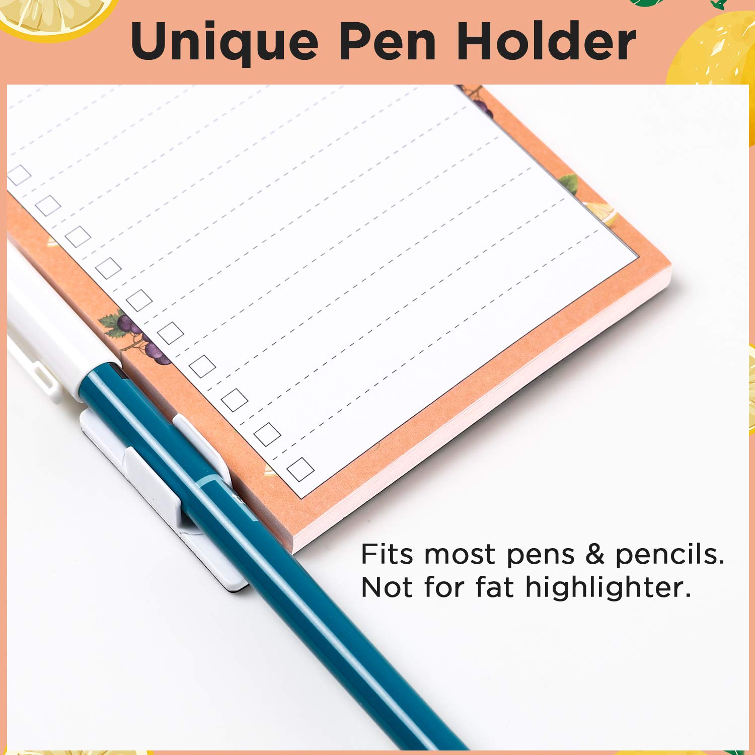 3 Pièces Bloc-Notes Magnétiques Frigo Avec Porte-Stylo Et Stylo - Motif Fruits, 150 Feuilles