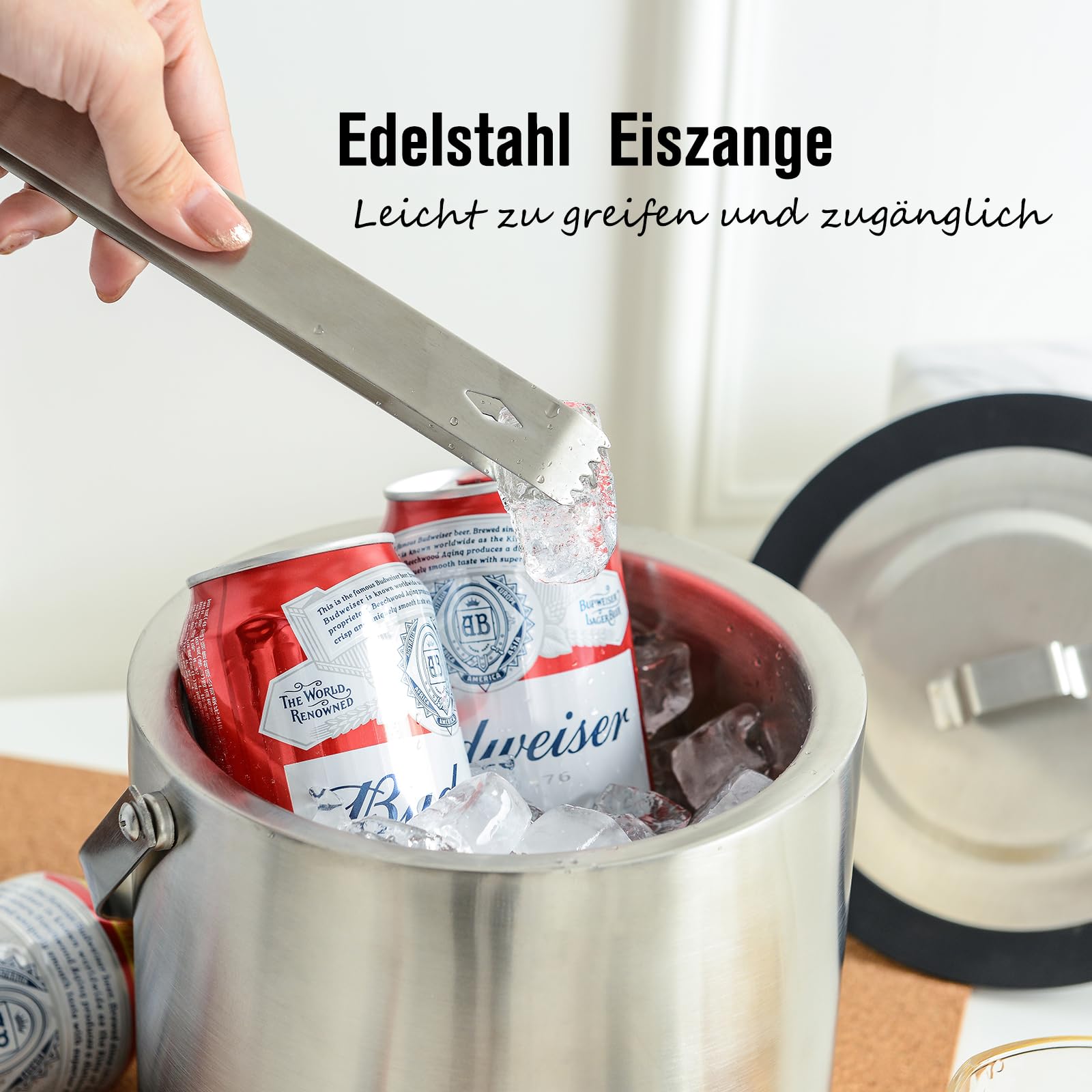 Seau à glace Rorence en acier inoxydable avec couvercle hermétique et pince à glaçons 2.8 L