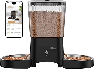 HONEYGUARDIAN Futterautomat Katze 2 Näpfe, 5G/2.4G WiFi Intelligenter Automatischer Futterspender für Katzen & Hunde, APP-Steuerung, 4 Anti-Rutsch-Füße, Stabilität, 1-6 Mahlzeiten/Tag (3.5L)