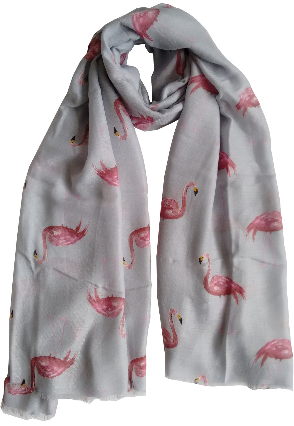 GlamLondon Watercolour Flamingo Scarf Ladies Lightweight Printed Fashion Oversize Wrap (Grey Light)