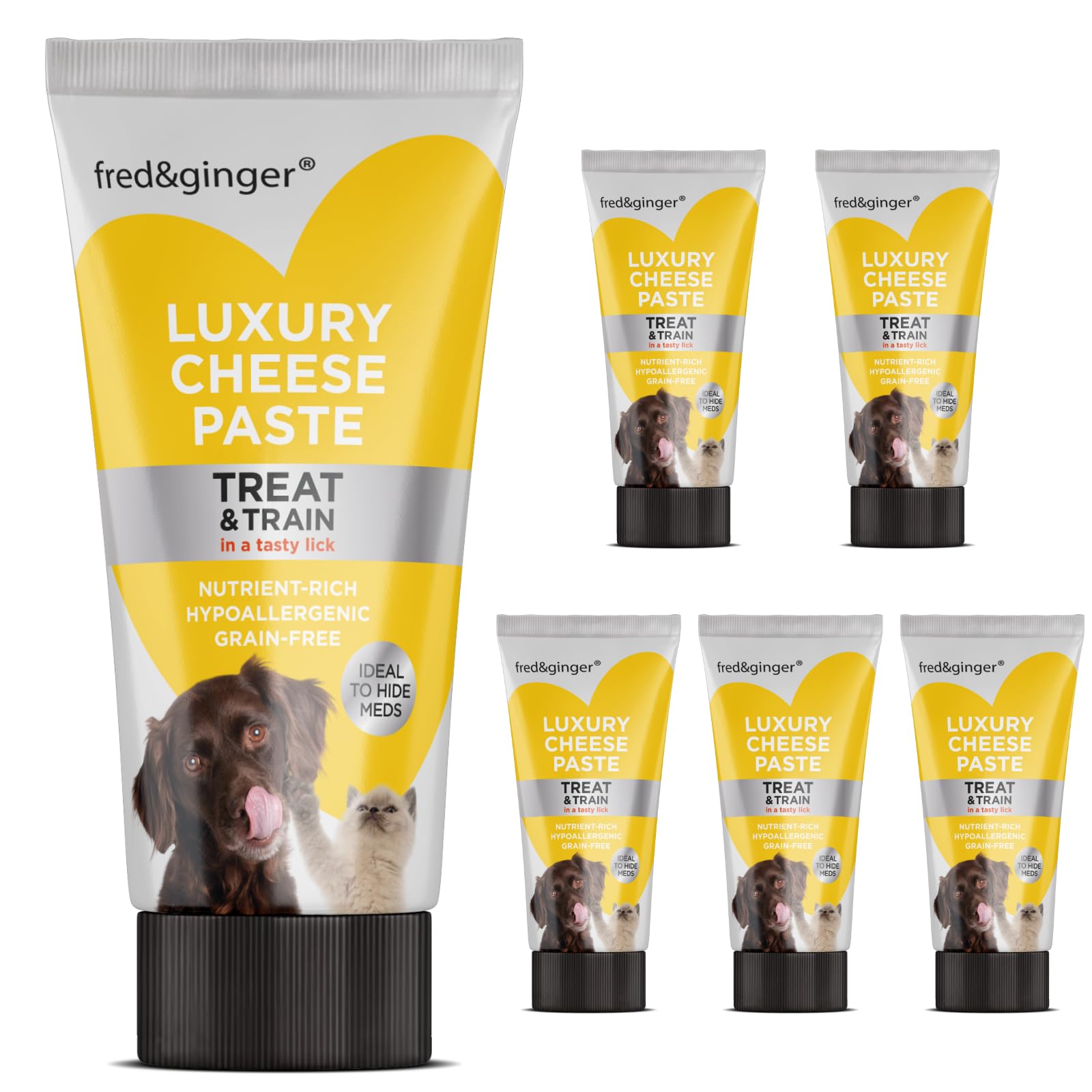 Cheese Paste Tube Treats for Dogs and Cats 75g (Pack of 6) Grain Free, Hypoallergenic Ideal Treat for Training Walks, Recall