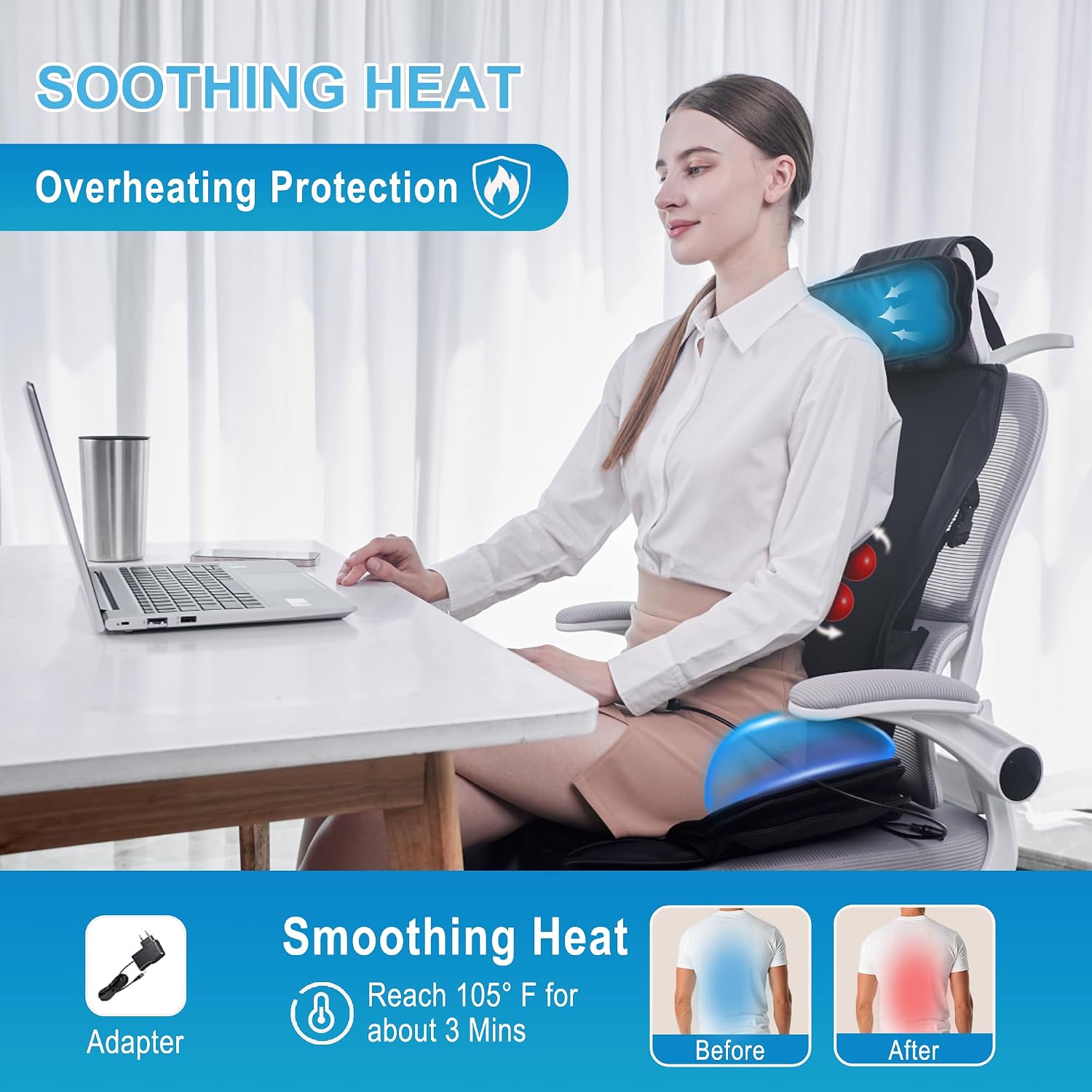 Shiatsu Massage Cushion with Heat, Kneading Back Massager for Chair Helps Relieve Fatigue, Massage Chair Pad for Office Chair, Sofa, Recliner, Gift for Family/Mother's Day