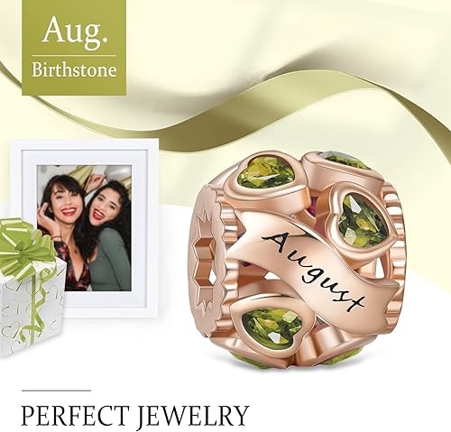 Miniatura 2 de Abalorio de plata de ley 925 con piedra natal de Ningan, abalorio de corazón para pulseras y collares, regalo de cumpleaños para mujeres y niñas