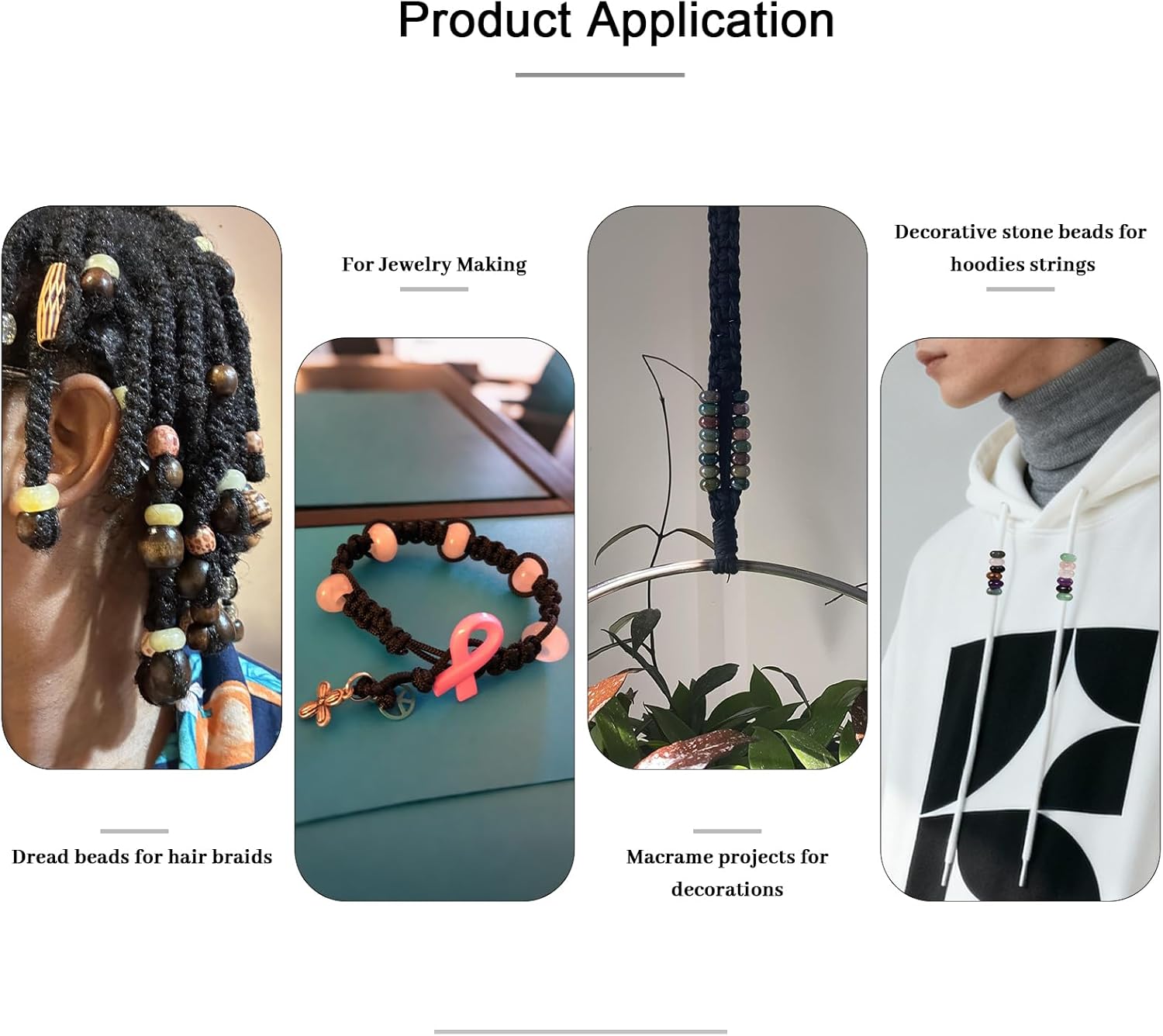 SUNYIK Assorted Stones Large Hole (6mm) Rondelle European Beads fits Bracelet, Tiger's Eye Stone/Rose Quartz/Indian Agate/Amethyst/Sodalite, Pack of 25 - Image 2