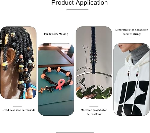 Miniatura 3 de SUNYIK Abalorios sueltos de ágata negra con agujero grande (0.197 in), cuentas europeas para pulseras y joyas, paquete de 20