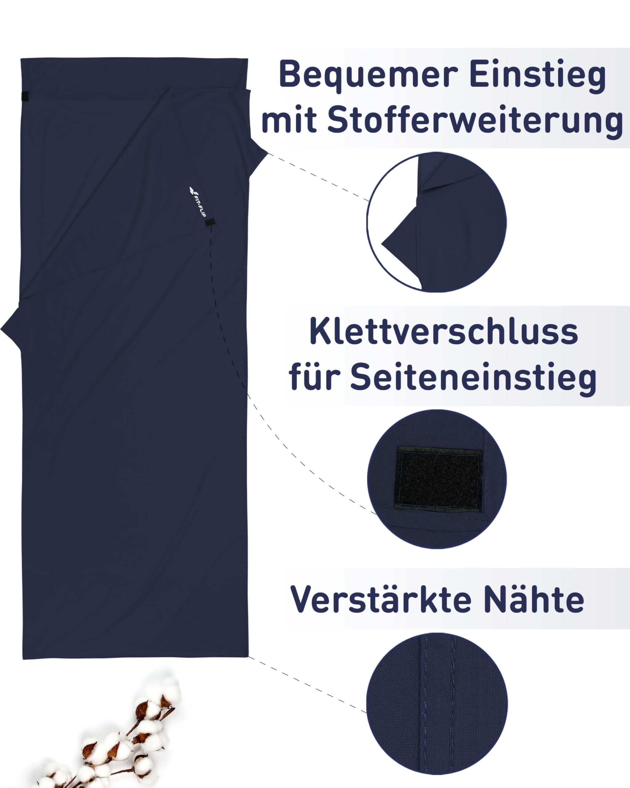 Fit-Flip Hüttenschlafsack Ultraleicht aus Baumwolle oder Mikrofaser