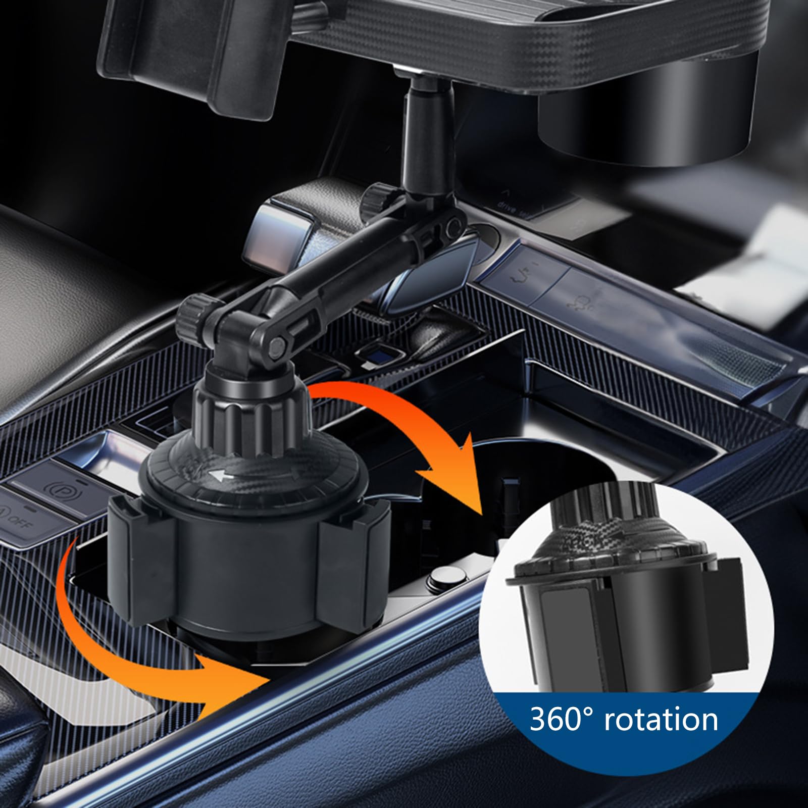 Espansore Portabicchieri Auto 3 In 1 – Vassoio Multiuso E 2 Portatazze Girevoli A 360° – Base Regolabile 6,5-10 Cm - 2