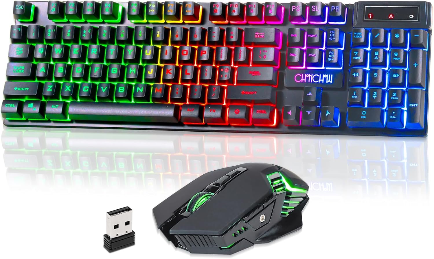 CHONCHOW Wireless Keyboard and Mouse Combo – 2.4G Rechargeable USB Rainbow LED Backlit Wireless Gaming Keyboard,Anti-ghosting Multimedia Keys Mechanical Feel for PC Laptops PS Xbox CHONCHOW Wireless Keyboard and Mouse Combo – 2.4G Rechargeable USB Rainbow LED Backlit Wireless Gaming Keyboard,Anti-ghosting Multimedia Keys Mechanical Feel for PC Laptops PS Xbox