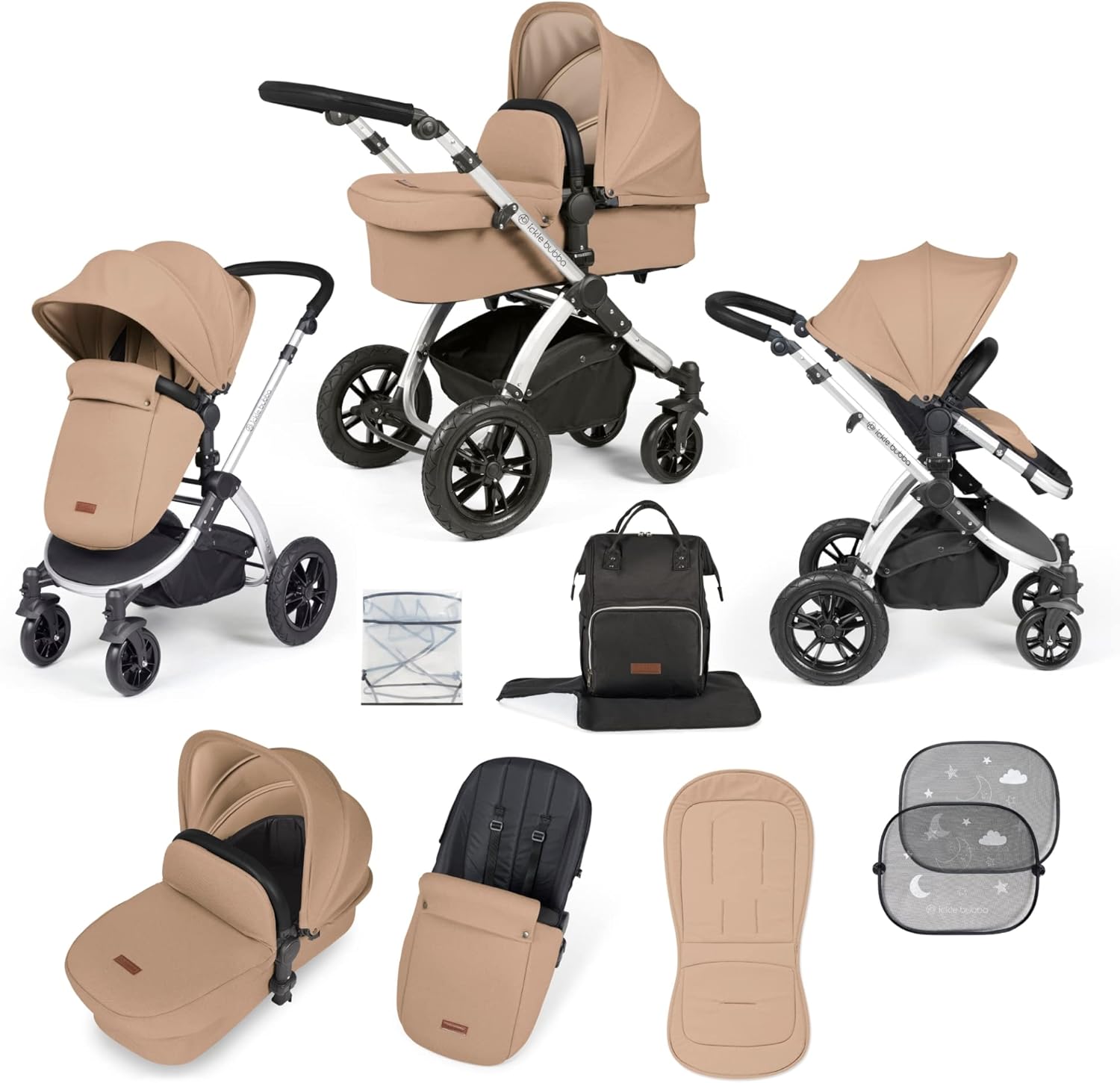 Ickle Bubba Stomp Luxe 2 in 1 Carrycot and Pushchair Silver/Desert