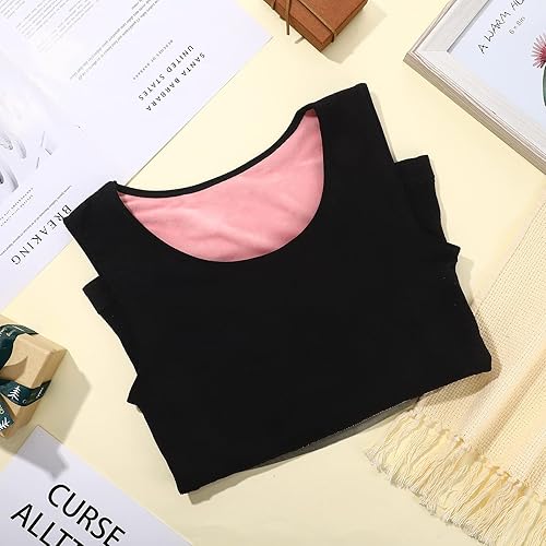 Miniatura 6 de Sintege Camiseta térmica sin mangas para mujer, con forro polar, camiseta interior para mujer, mezcla de algodón, chaleco de capa base cálida