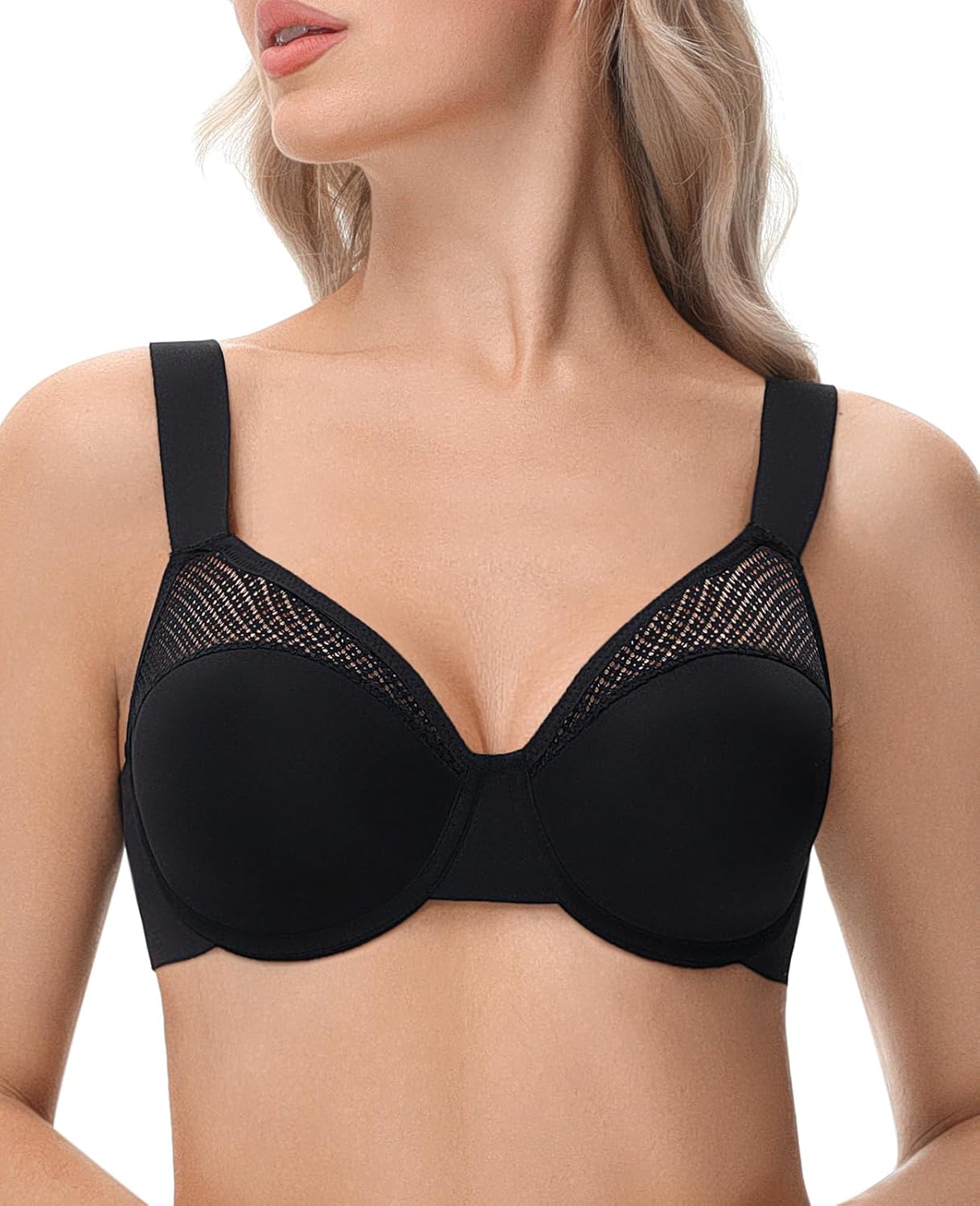 Minimizer Bras for Women Full Coverage Plus Size T-Shirt Bra with Underwire Support for Heavy Breast Black 38F