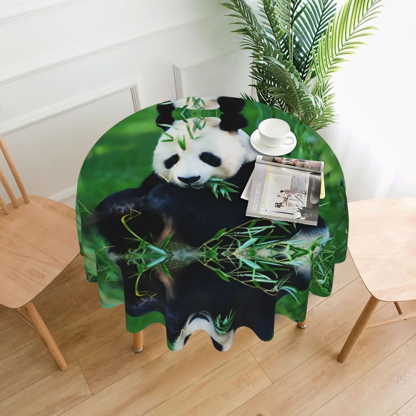 YYHHAOFA Panda Prints 60in Round Decorative Tablecloth – High-Grade Polyester Throw Cover for Dining, Parties, and Outdoor Events