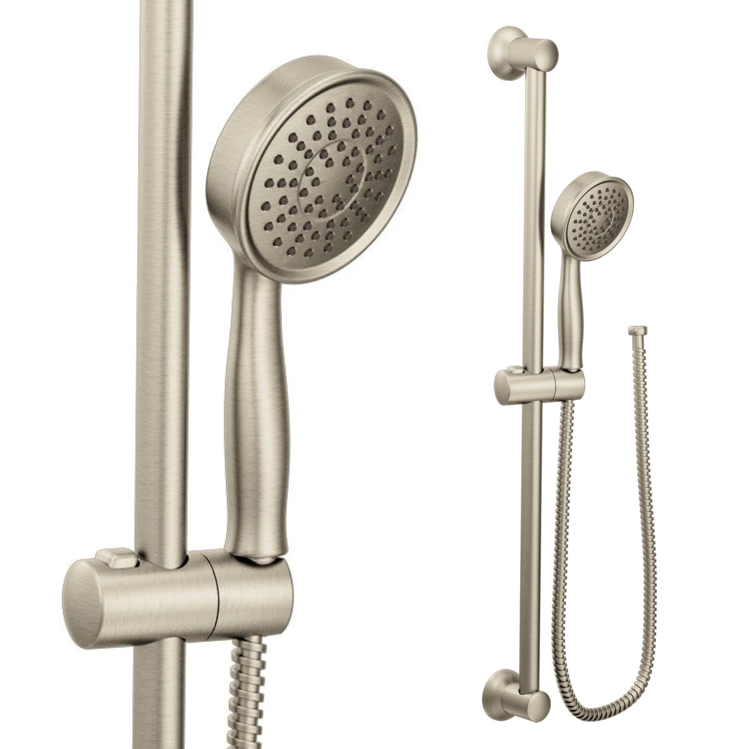 Moen Brushed Nickel High Single Function Pressure Handheld Showerhead with 69-Inch-Long Hose and 24-Inch Slide Bar, 3668EPBN