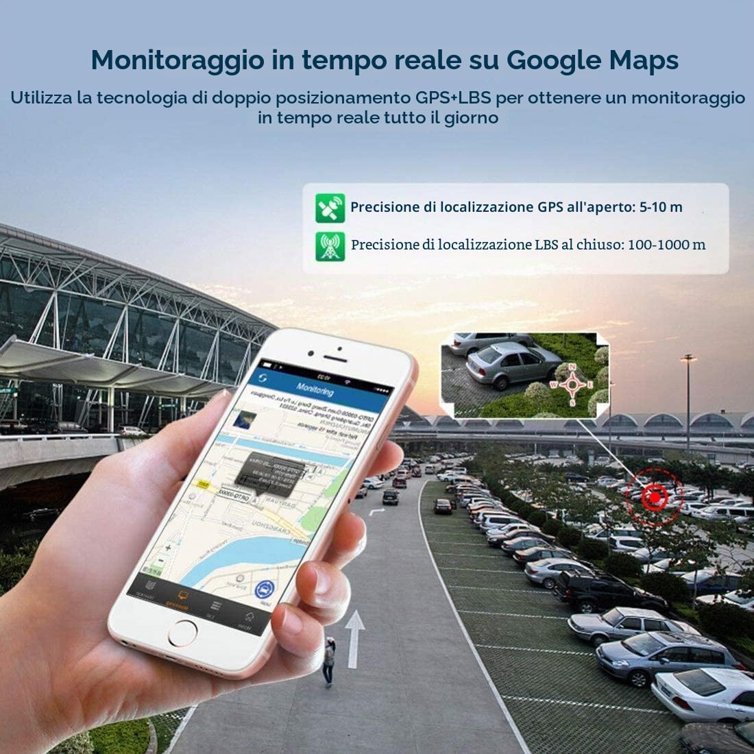 Localizzazione GPS per Auto, Monitoraggio in Tempo Reale Anti-perso/Antifurto, GPS Tracker con Potente Magnete Dispositivo App Gratuita per Auto/Moto/Nave 90 Giorni in Standby