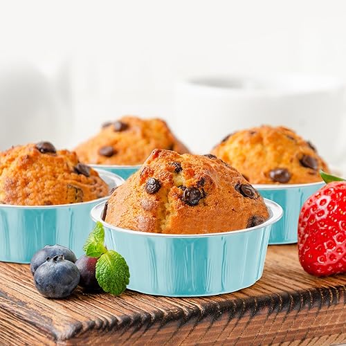 Miniatura 7 de Paquete de 100 moldes desechables con tapas, 8 onzas, Ramekin Creme Brulee Ramekin, papel de aluminio, para hornear magdalenas, moldes desechables,