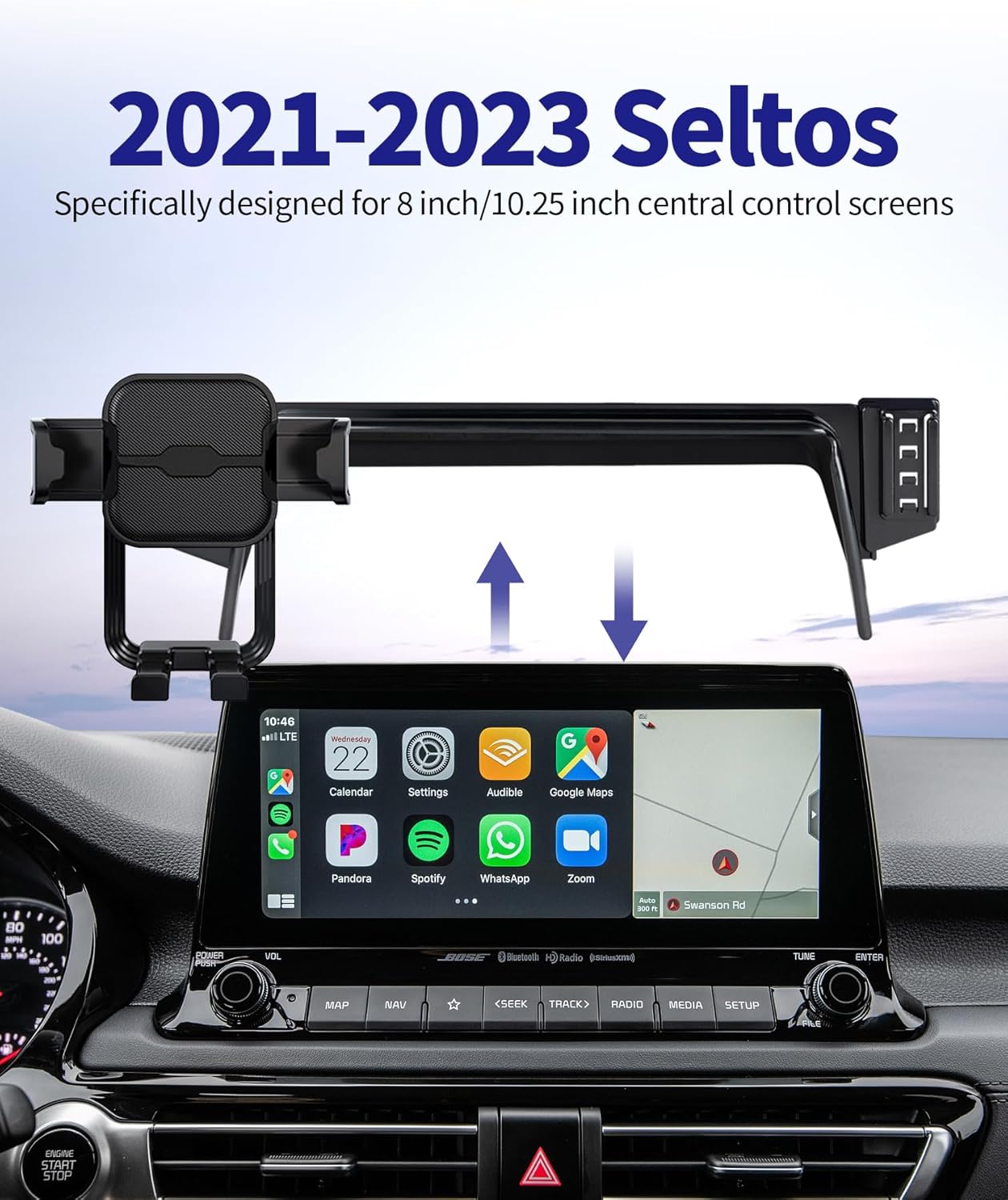 Car Phone Holder for 2021-2023 Kia Seltos, 360° Rotation, 8/10.25-inch Screen Fixed Clip, Auto Accessories Navigation Bracket, Interior Decoration Mobile Phone Mount