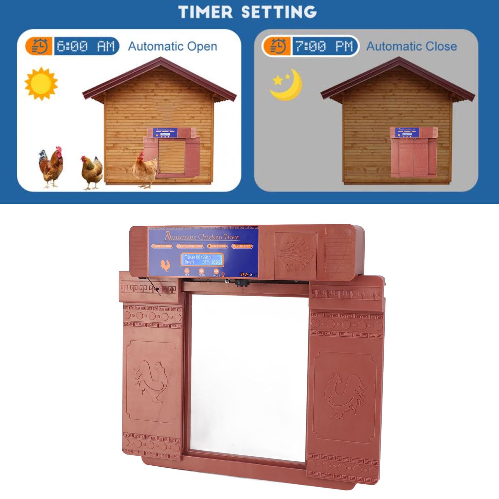 Lavishness Porta automatica per pollaio ad energia solare con timer e infrarossi (Bronzo)