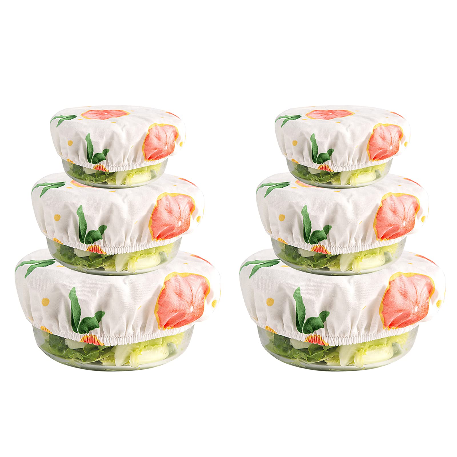 BELUAPI Set of 6 Dust Stretch Bowl Covers, Reusable Cotton Dish Plate Lids,Durable Food Storage Covers for Family Party and Outdoor Picnic(3 Sizes,No Bowls)
