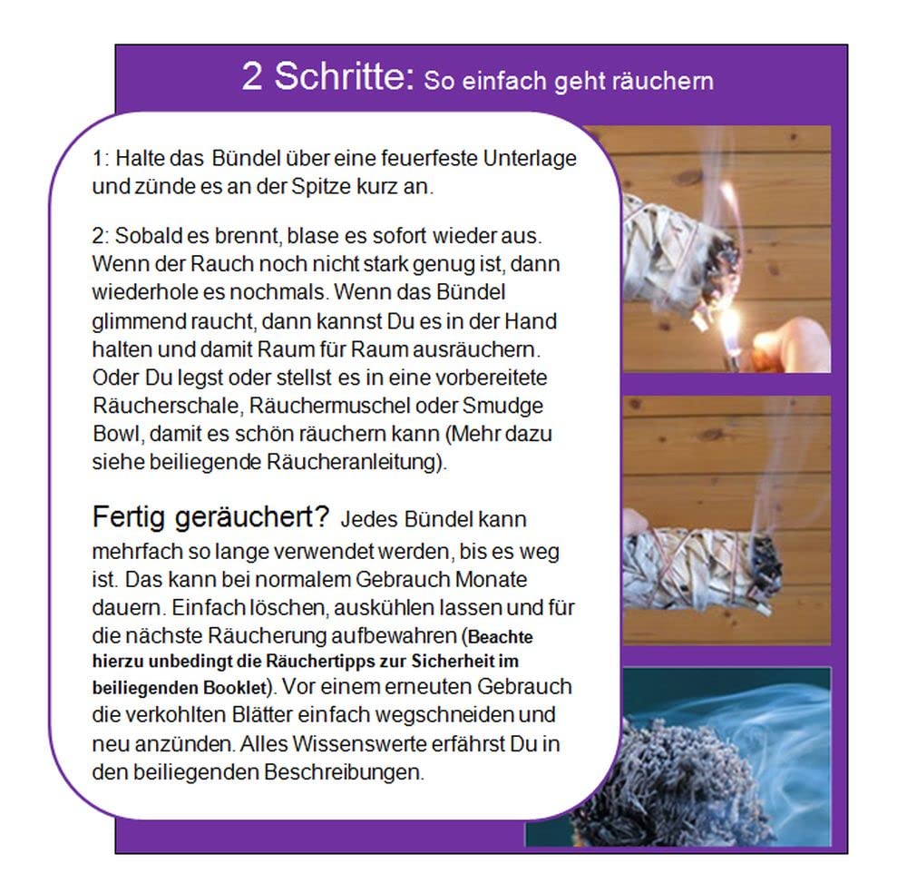 14-TLG Räucherset mit Räuchermuschel & Räucherfeder + weißer Salbei + Sweetgrass + Palo Santo zum räuchern für RAUHNÄCHTE & HAUSREINIGUNG. Räucherwerk mit Anleitung + Geschenk-Säckchen. 82865-2MF
