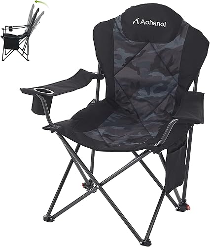 Aohanoi Sillas de campamento, sillas de campamento para personas pesadas con respaldo ajustable en ángulo, sillas de campamento plegables al aire