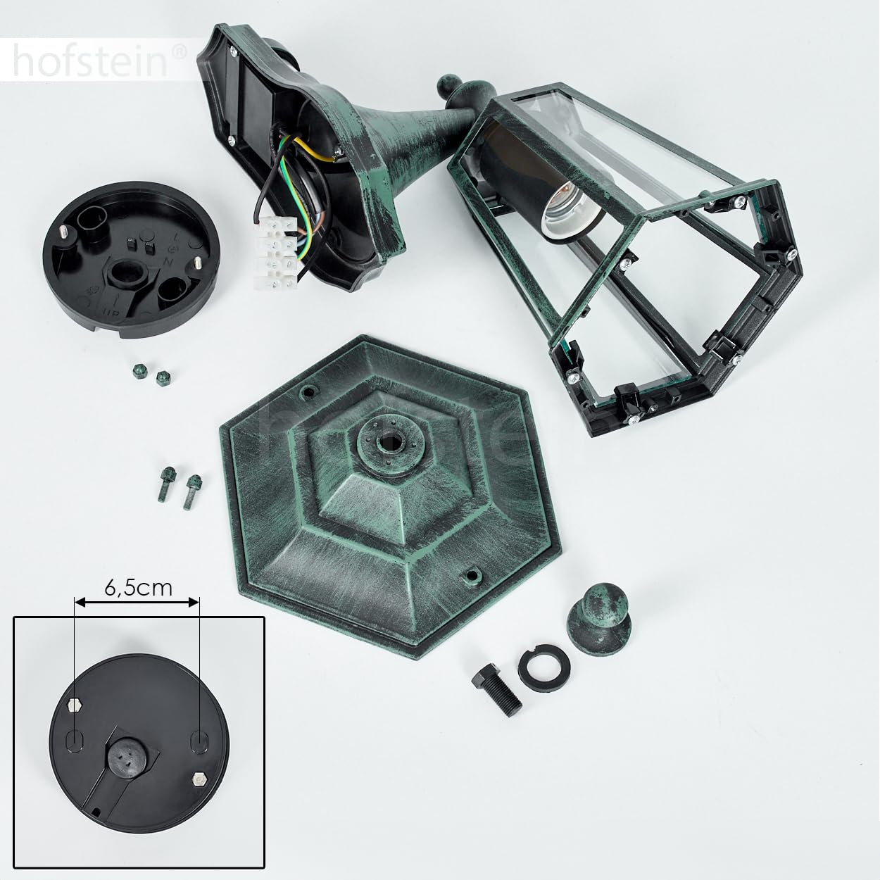 Lampada Da Parete Esterna Loria Con Sensore Di Movimento – Stile Rustico, Colore Nero/Verde, Vetro Trasparente, IP44, Attacco E27 (Lampadina Esclusa)