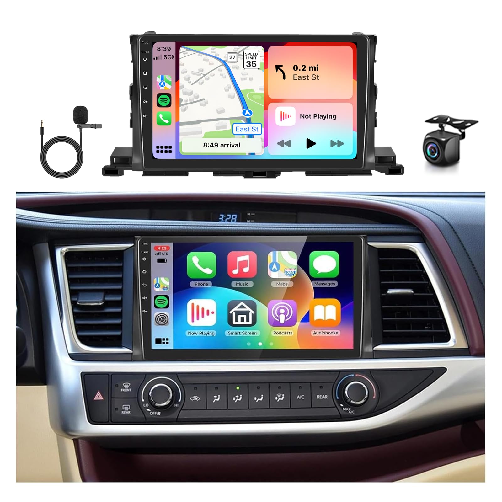 DPS 46EQ Hi-Res 8Core 4G+64G for Toyota Highlander 2015-2019 Car Radio Stereo with 10.1inch 1280x720P QLED Touchscreen Bluetooth 5.0,Wireless CarPlay Android Auto MirrorLink,GPS WiFi Backup Camera