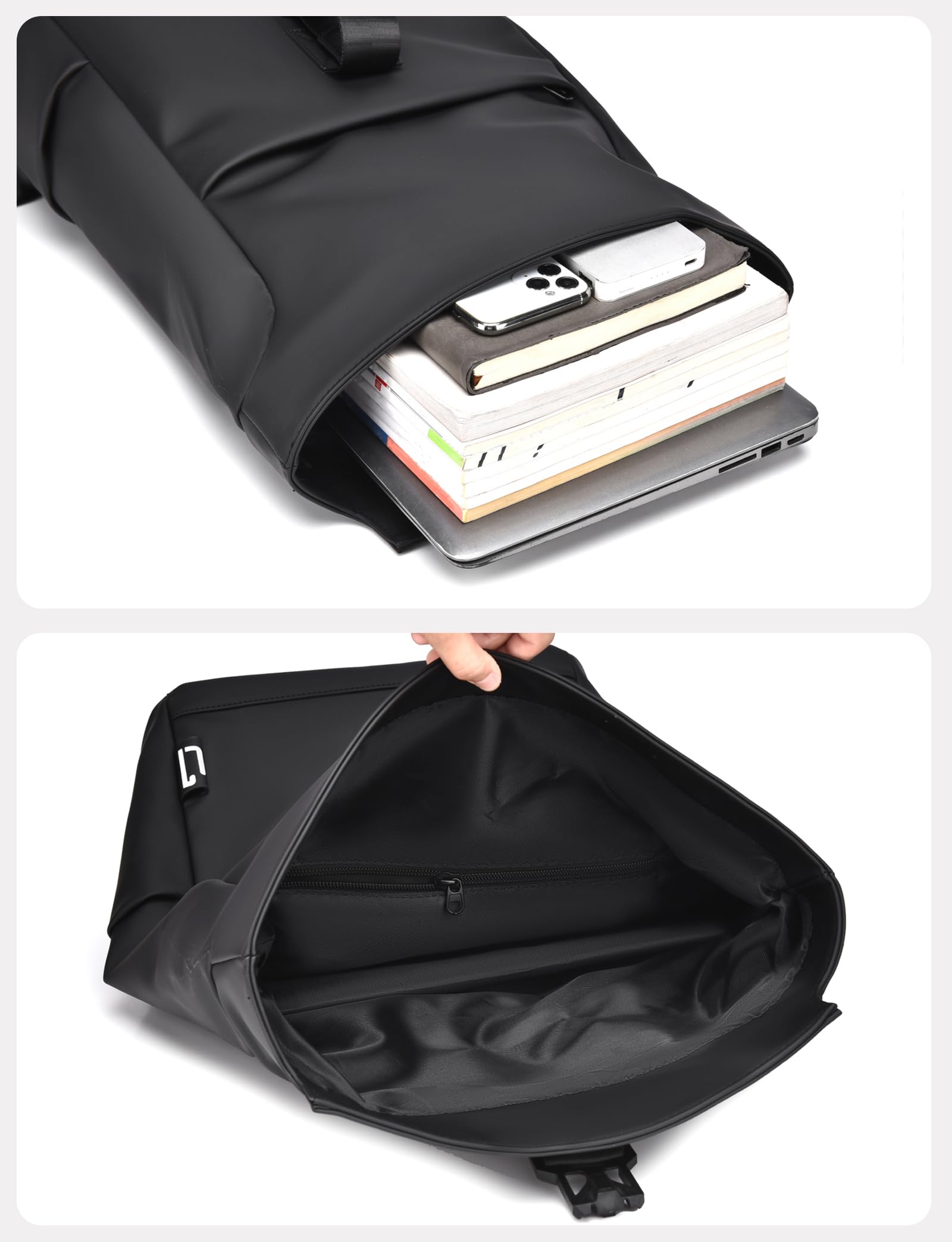Zaino casual Porta PC in Membrana PU impermeabile Borsa Uomo con Tasca per PC Portatile Computer Notebook per Tempo libero Scuola Lavoro Viaggio KM19 (Nero)