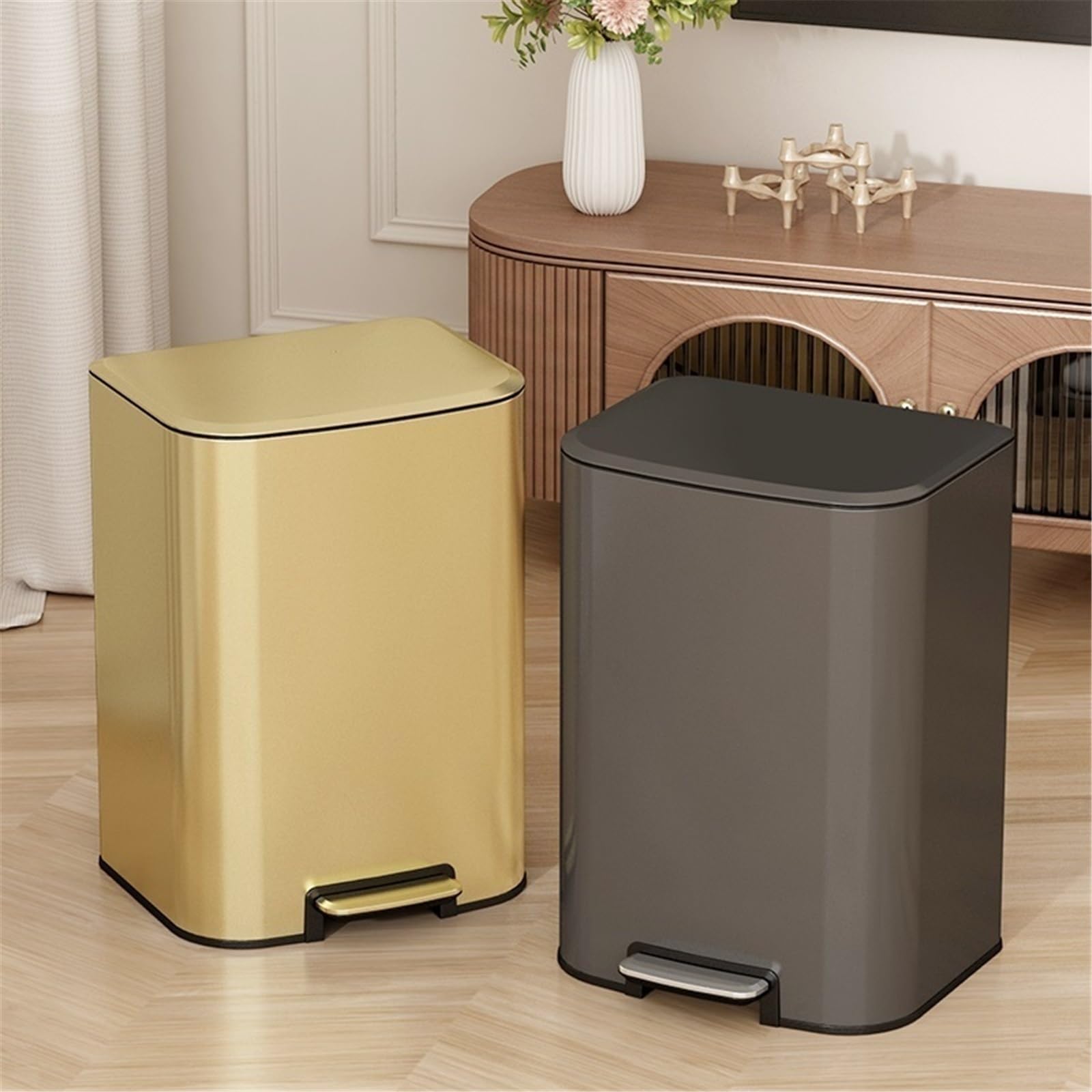 Cubo de basura y residuos para interiores de cocin Botes De Basura Accionados Con El Pie for Oficinas Y Cocinas Comerciales bote de basura(Silver)