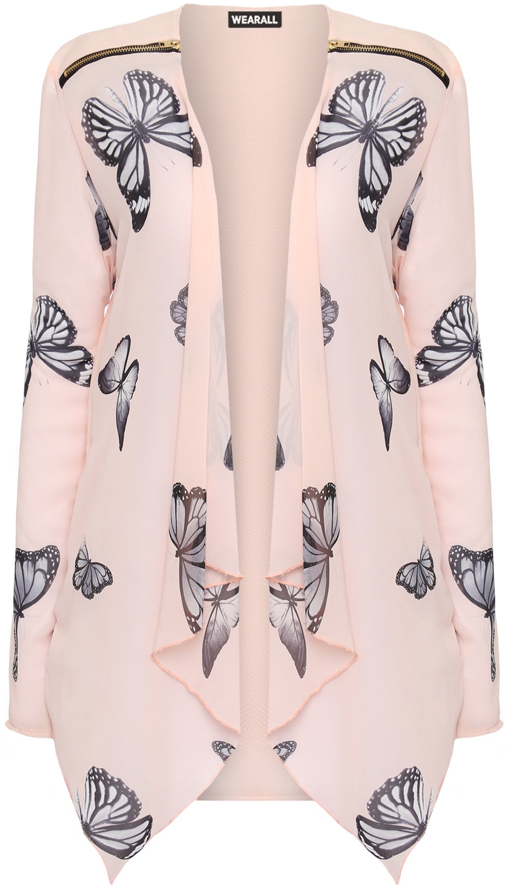 WearAll Women's Plus Long Sleeve Chiffon Butterfly Print Sheer Cardigan Top - Peach - 20