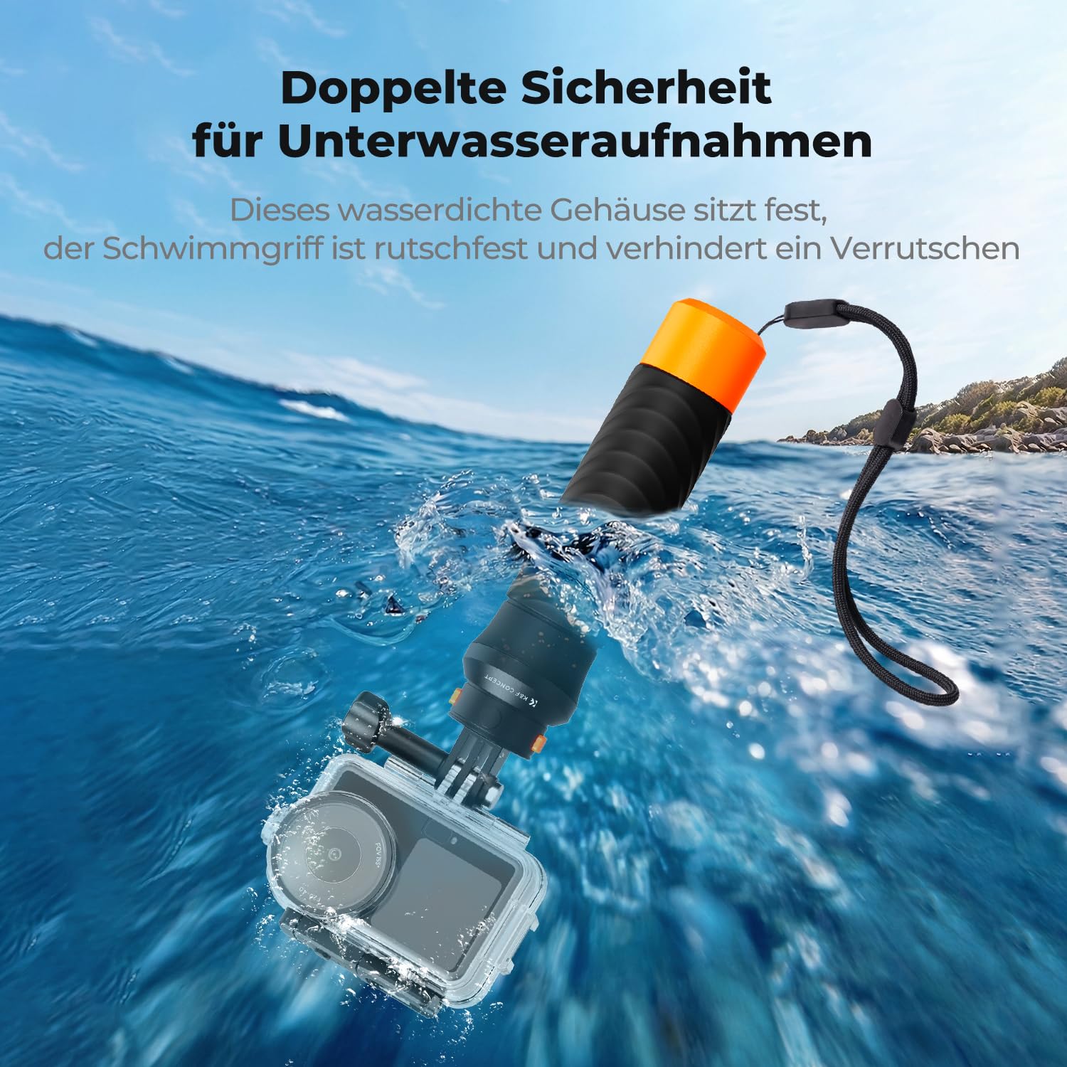 K&F CONCEPT 60 M/196 FT Wasserdichtes Gehäuse mit Schwimmendem Griff für DJI Osmo Action 6, Unterwassergehäuse mit Blitzschuhhalterung, Antibeschlagfolie Wasserresistente Tauchen Schutzhülle