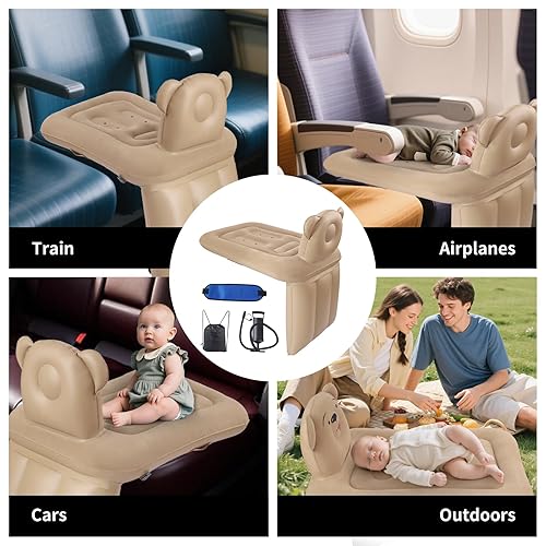 Miniatura 5 de Cama inflable de avión para niños pequeños, cama infantil con diseño de oso de dibujos animados de Exxbdz para niños, colchón de avión diseñado para