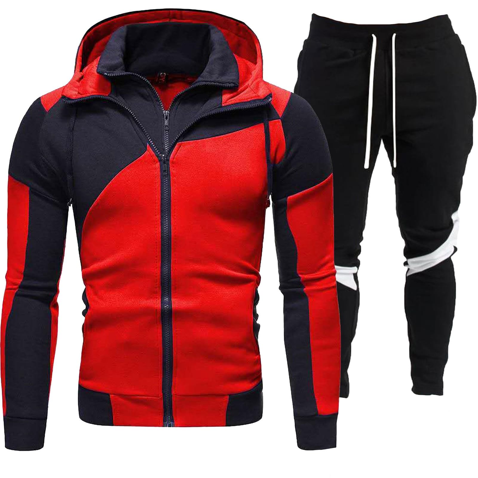 Ensemble veste et pantalon à capuche homme patchwork automne