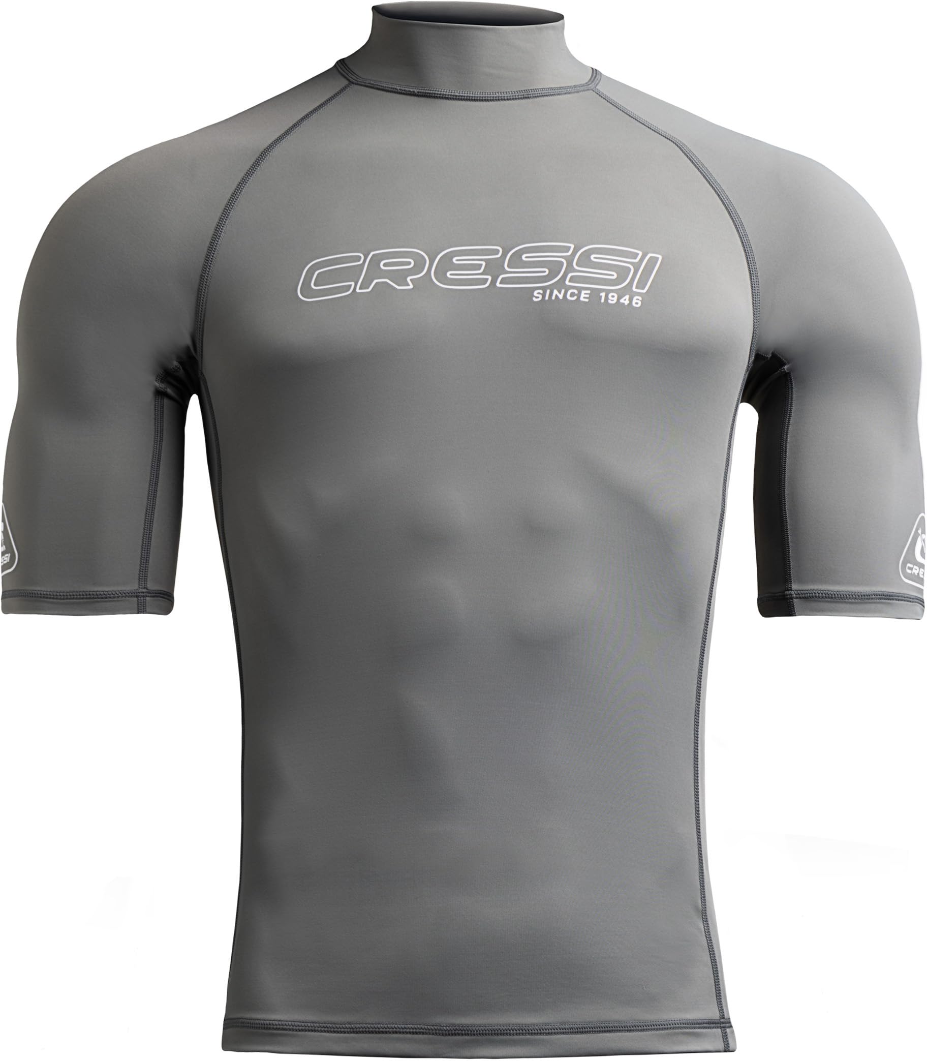 CRESSI since 1946 - Sentinel Man - Short Sleeve Rash Guard UPF 50+ Sun Protection Quick Dry Swimming, Surfing, Diving, Fishing, Beach, Pool and Water Sports - Grey/White - L/4 - Men's