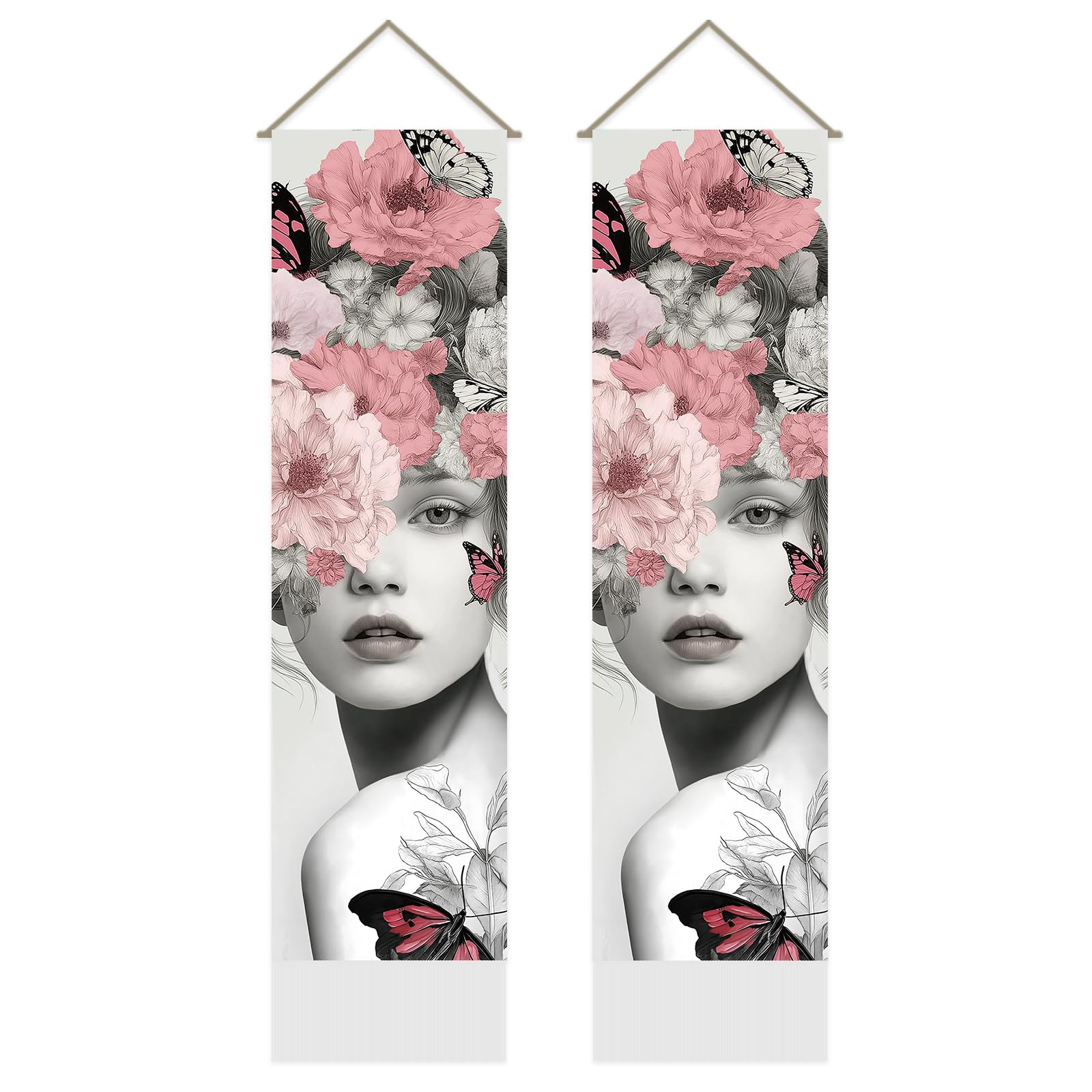 SUPERDANT Tapestry Flower Woman Floral with Butterfly Wall Tapestry Pack of 2 Long Wall Hanging with Tassel Design for Living Room Bedroom Decor 130x33cm